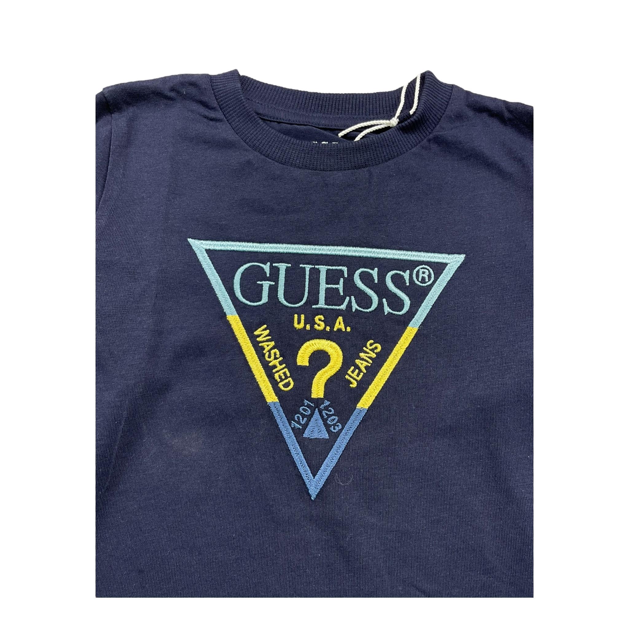 GUESS shirt girocollo tinta unita ocn logo Blu per Bambino N4YI36K8HM4X BLU GUESS