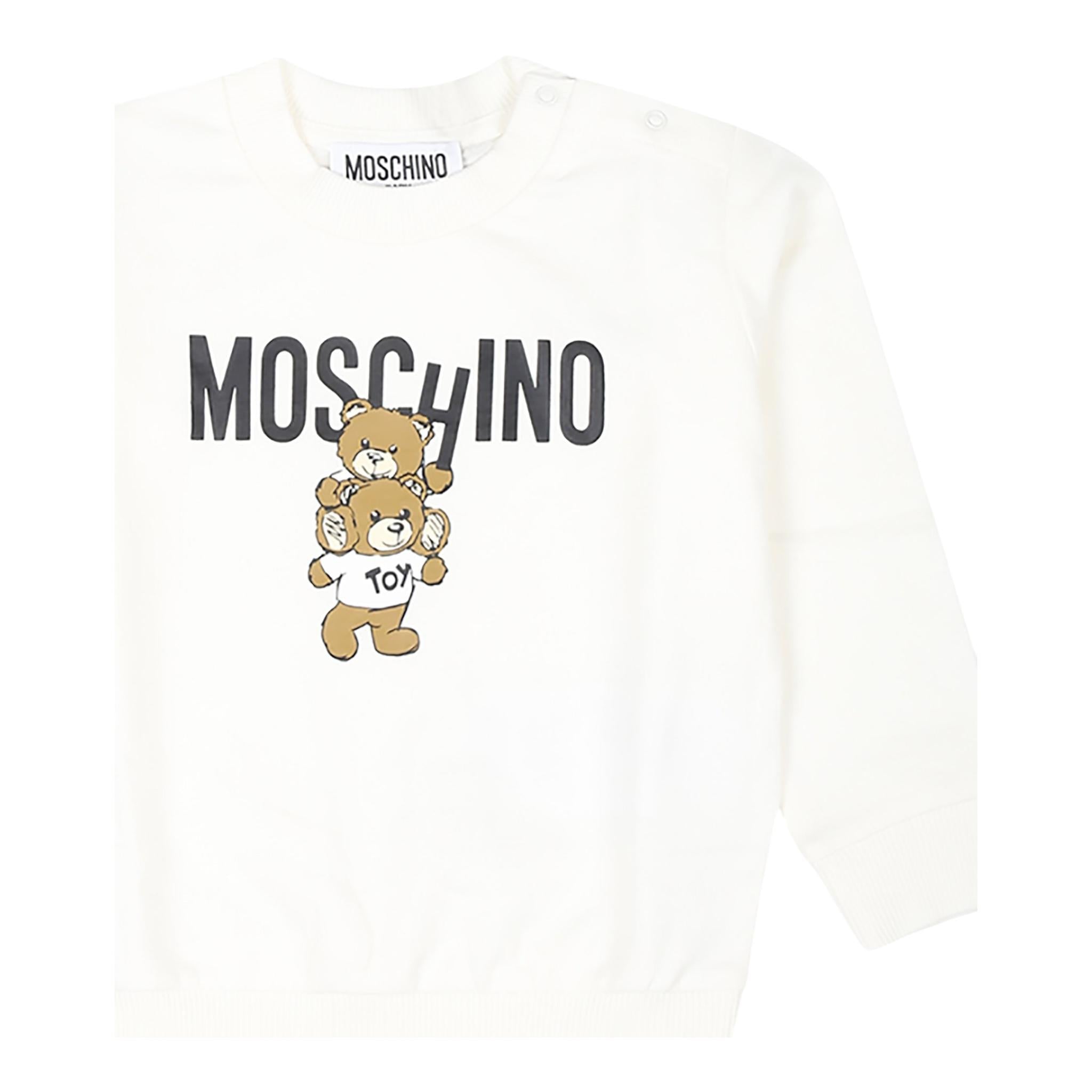 MOSCHINO felpa chiusa girocollo tinta unita con stampa Panna per Neonato MUF05J PANNA MOSCHINO