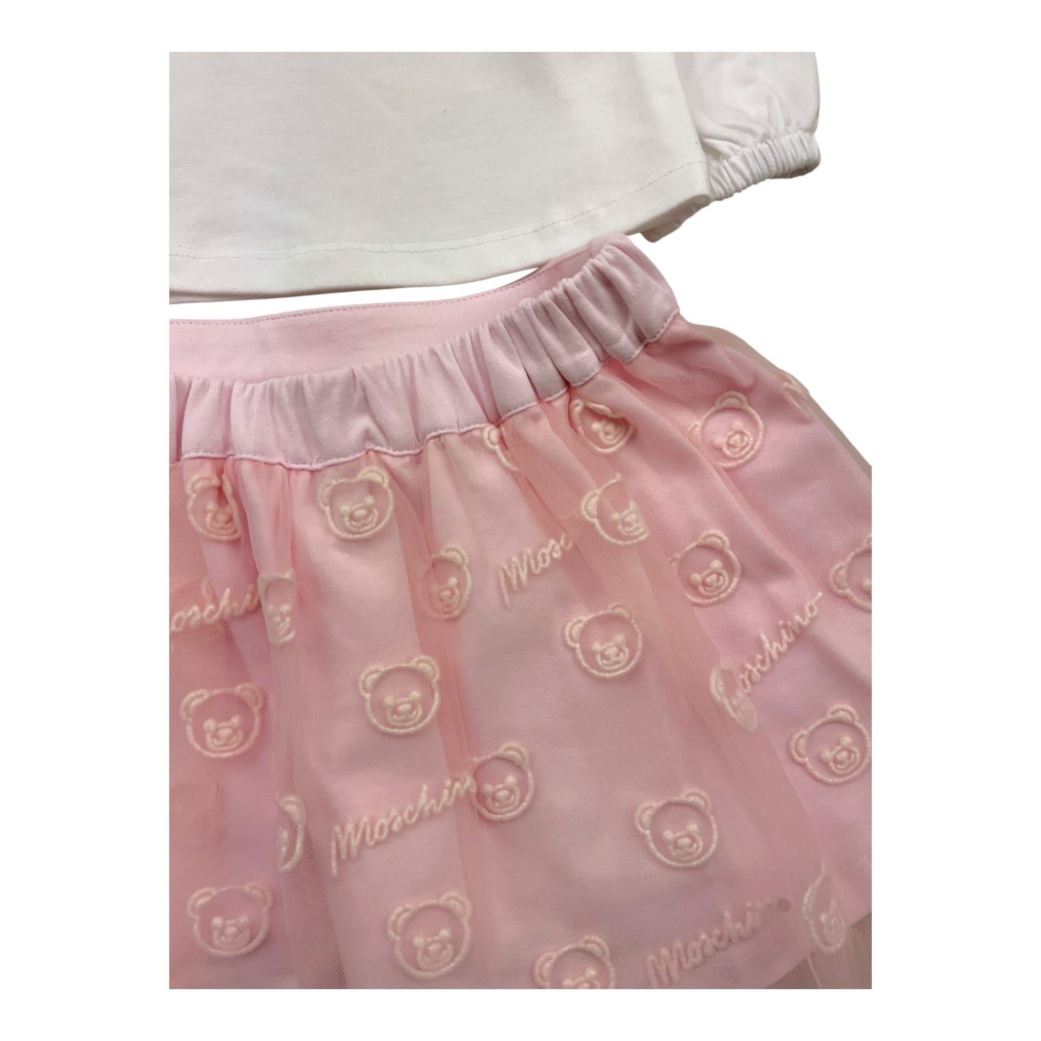 MOSCHINO completo 2pz bicolore shirt-gonna Bianco/rosa per Neonata MDK03A BIANCO/ROSA MOSCHINO
