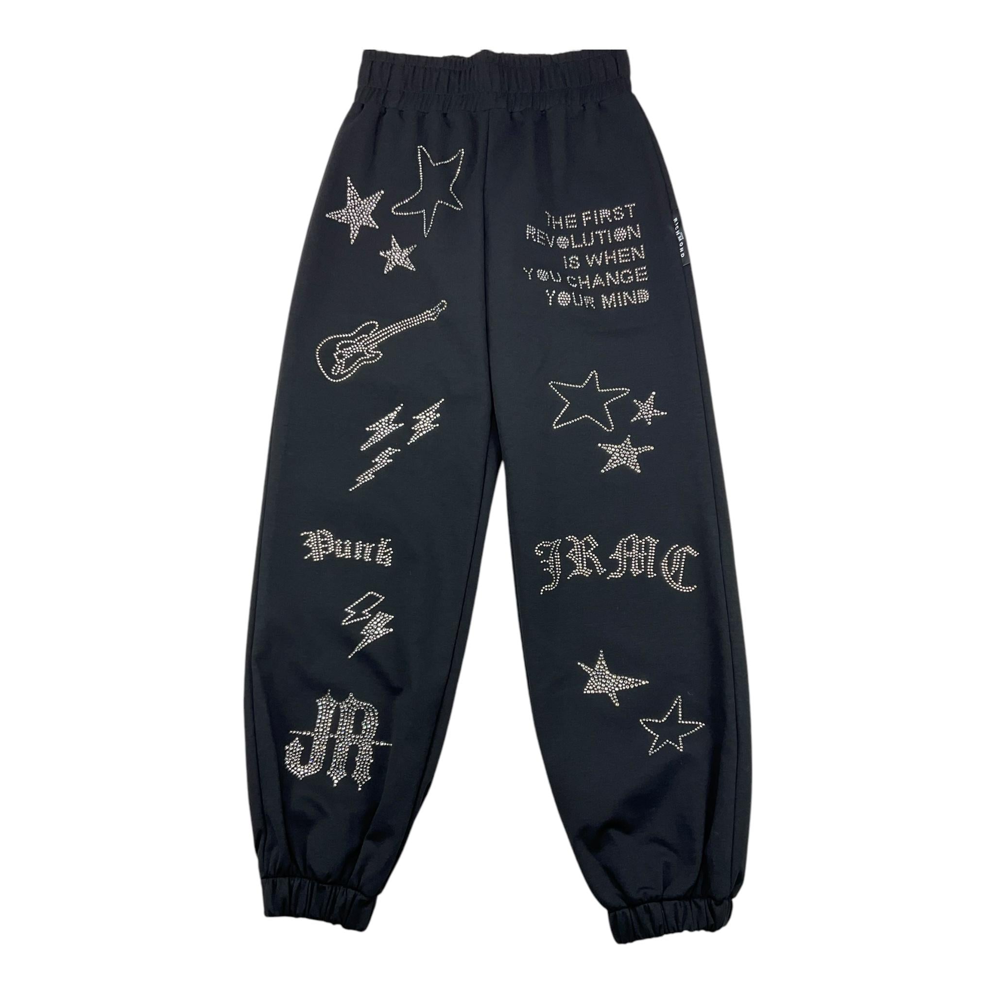 JOHN RICHMOND pantalone tinta unita con elastico in vita e brillantini Nero per Bambina RGA25189PA NERO JOHN RICHMOND