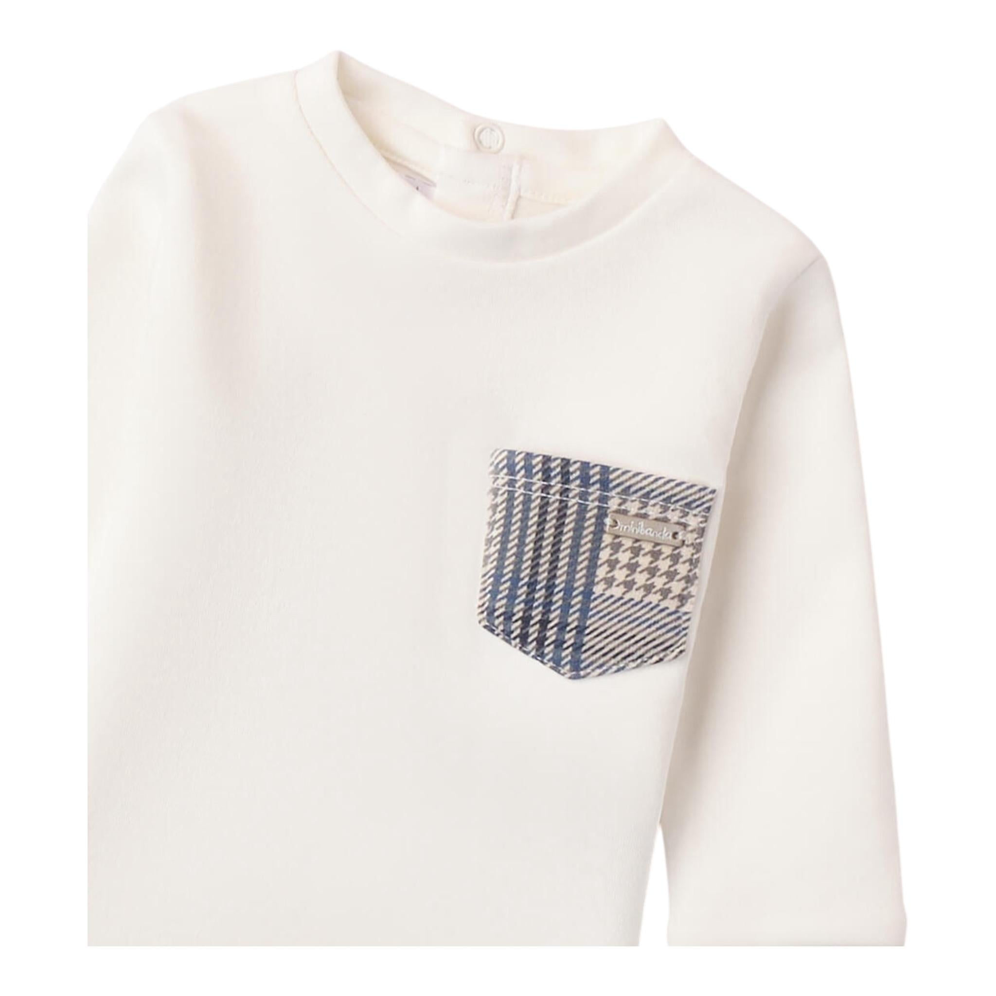 MINI BANDA shirt girocollo tinta unita con taschino in contrasto Panna per Neonato 3A612X PANNA MINI BANDA