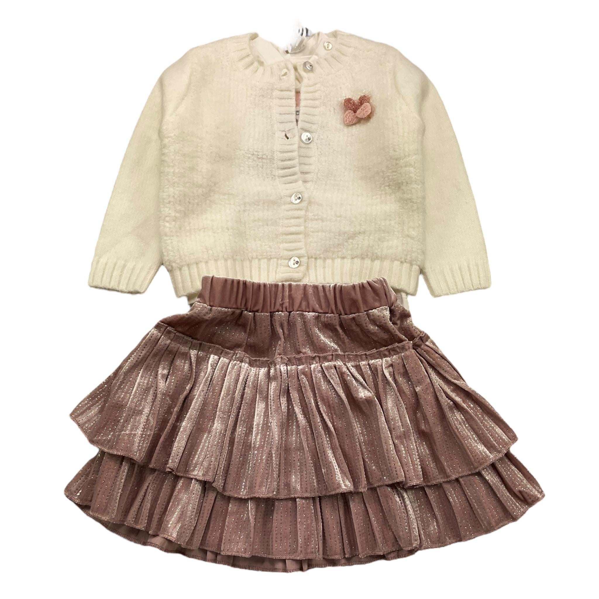LOLLI TOP completo 3 pezzi cardigan-shirt-gonna Panna per Neonata H8348 PANNA LOLLI TOP