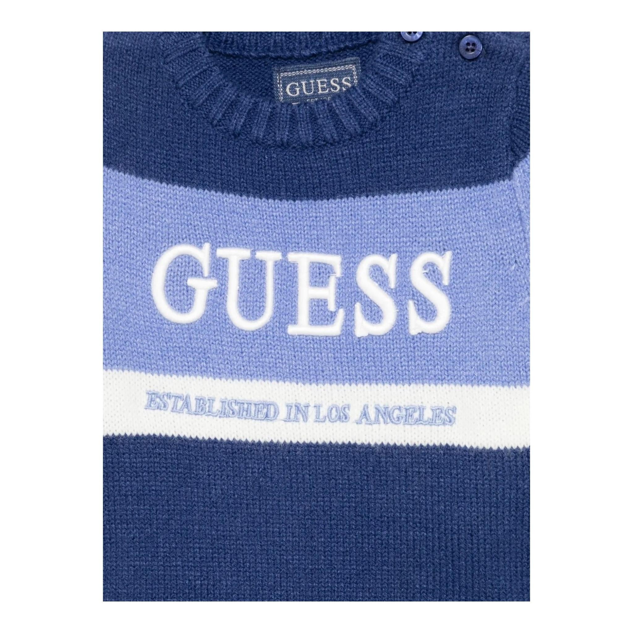 GUESS maglia girocollo tinta unita con stampa logo in contrasto Blu per Bambino N4BR02Z32N0 BLU GUESS
