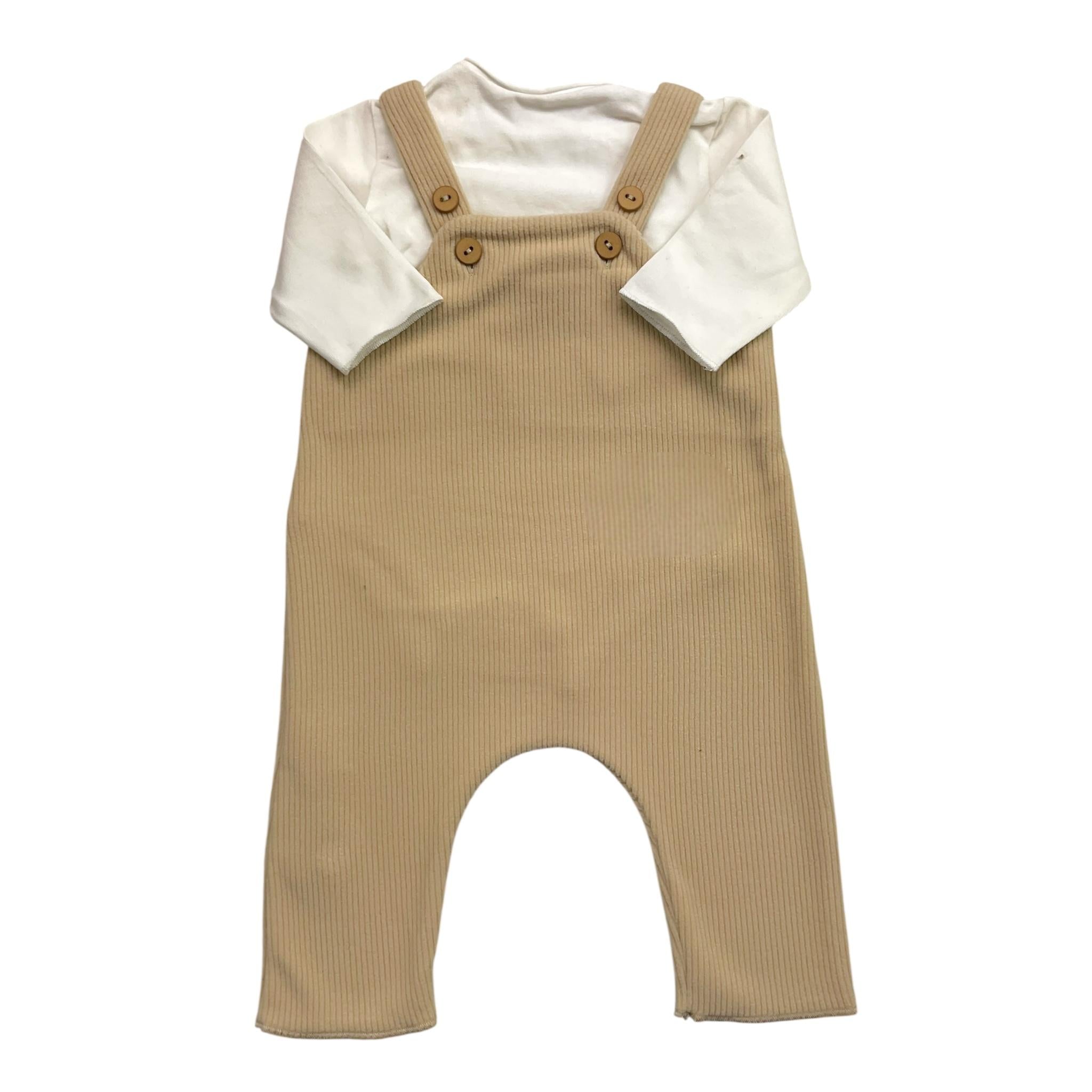 TEDDY E MINOU completo bicolore 2pz salopette-shirts Bianco/beige per Neonato I23TU014M0130 BIANCO/BEIGE TEDDY E MINOU