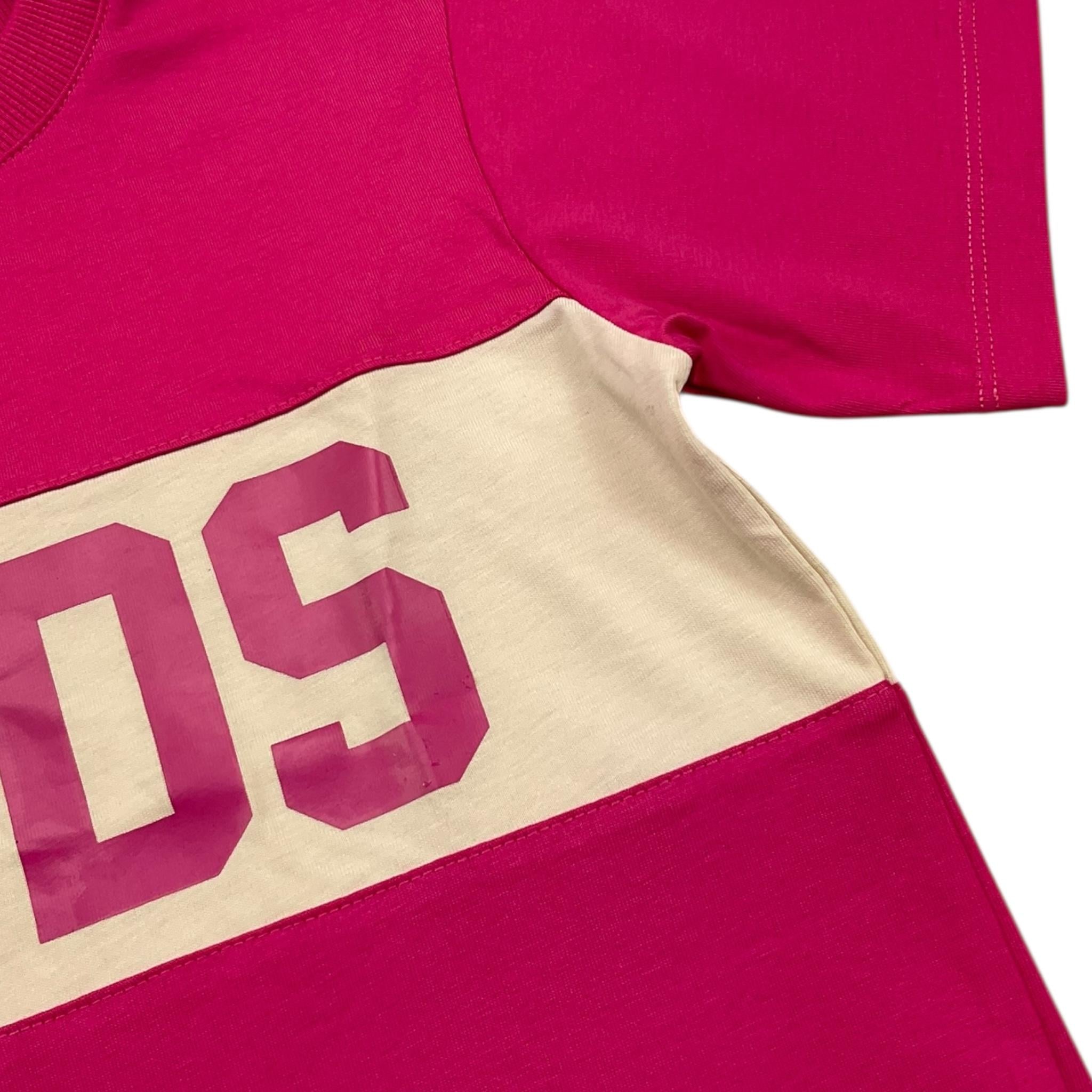 GCDS t-shirt girocollo tinta unita con stampa Fuxia per Bambina DOM005 FUXIA GCDS