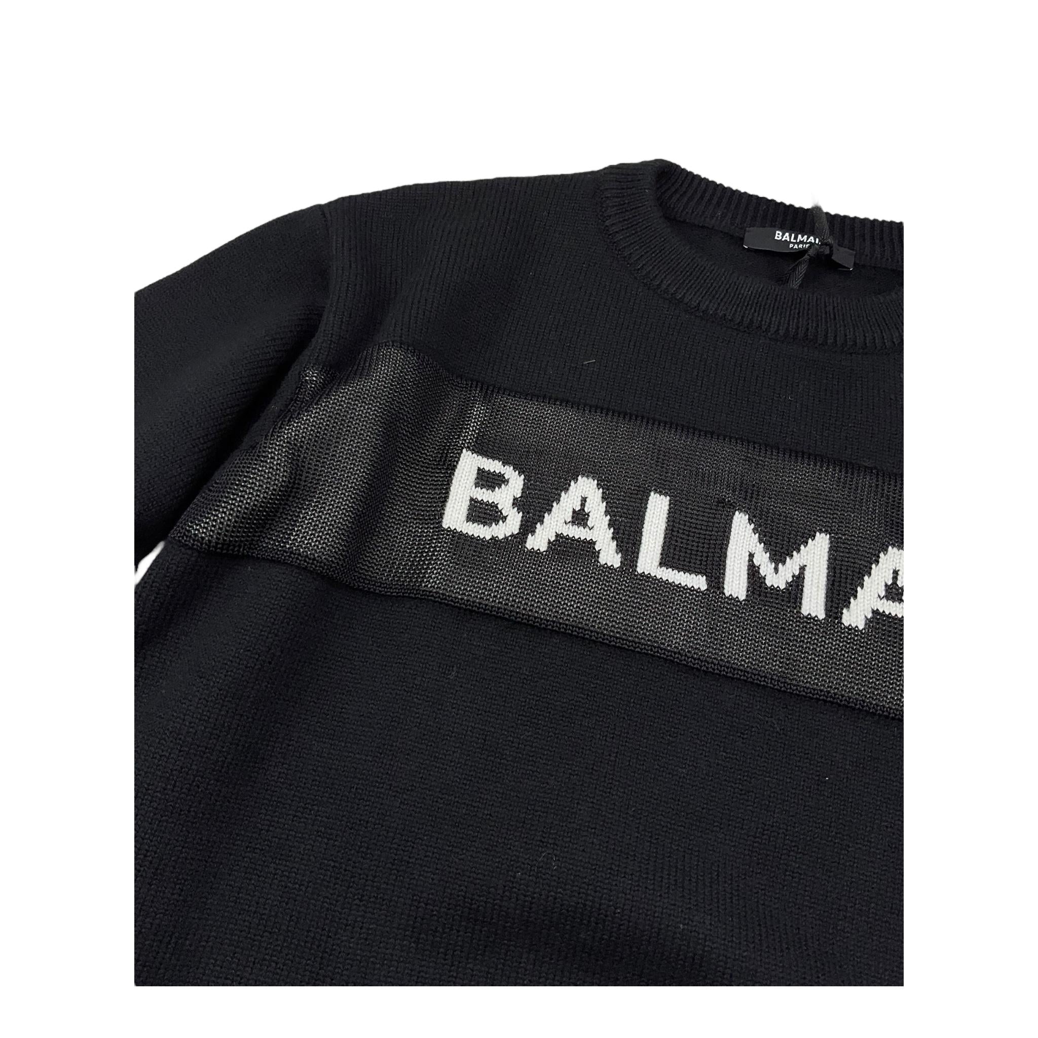 BALMAIN maglia girocollo tinta unita con logo Nero per Bambino BT9Q30 NERO BALMAIN