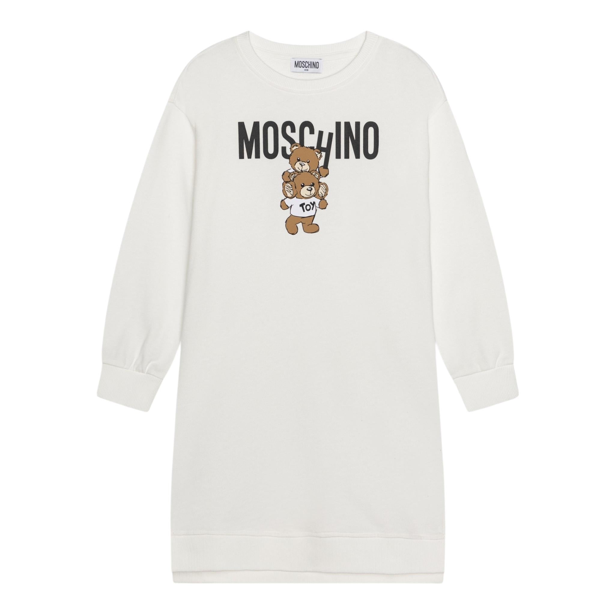 MOSCHINO abito felpa manica lunga girocollo tinta unita con stampa logo Bianco per Bambina HDV0FEX BIANCO MOSCHINO
