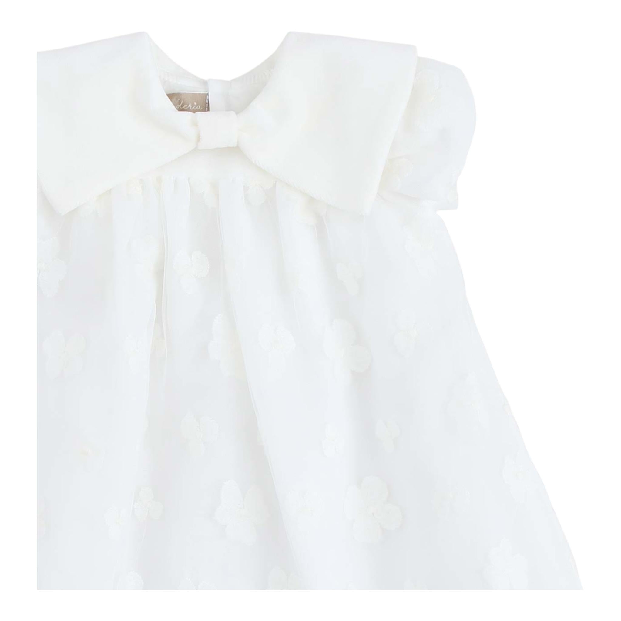 LA STUPENDERIA abito tinta unita mezza manica con ricami Bianco per Neonata CCAB24 BIANCO LA STUPENDERIA