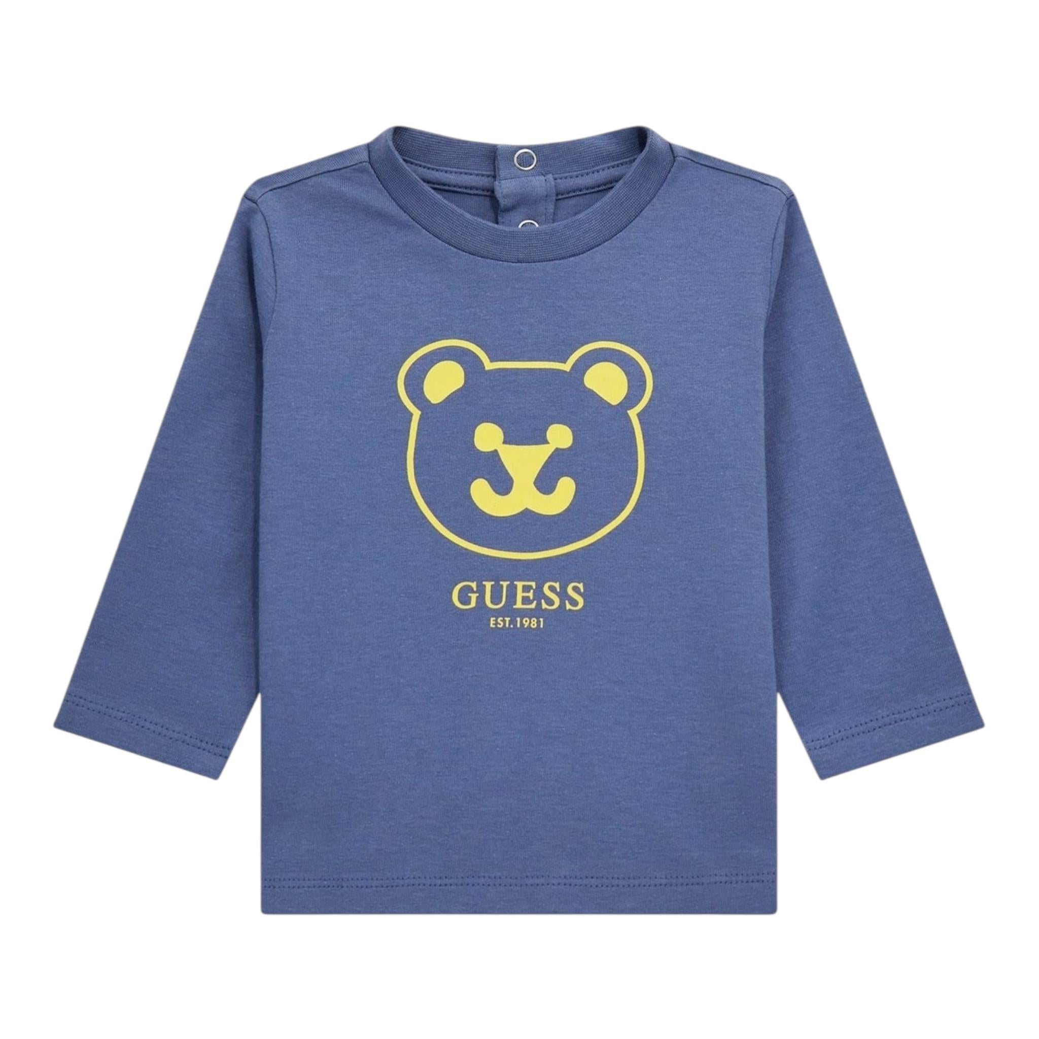 GUESS shirt girocollo tinta unita ocn logo Blu per Neonato I4YI01K8HM4X BLU GUESS