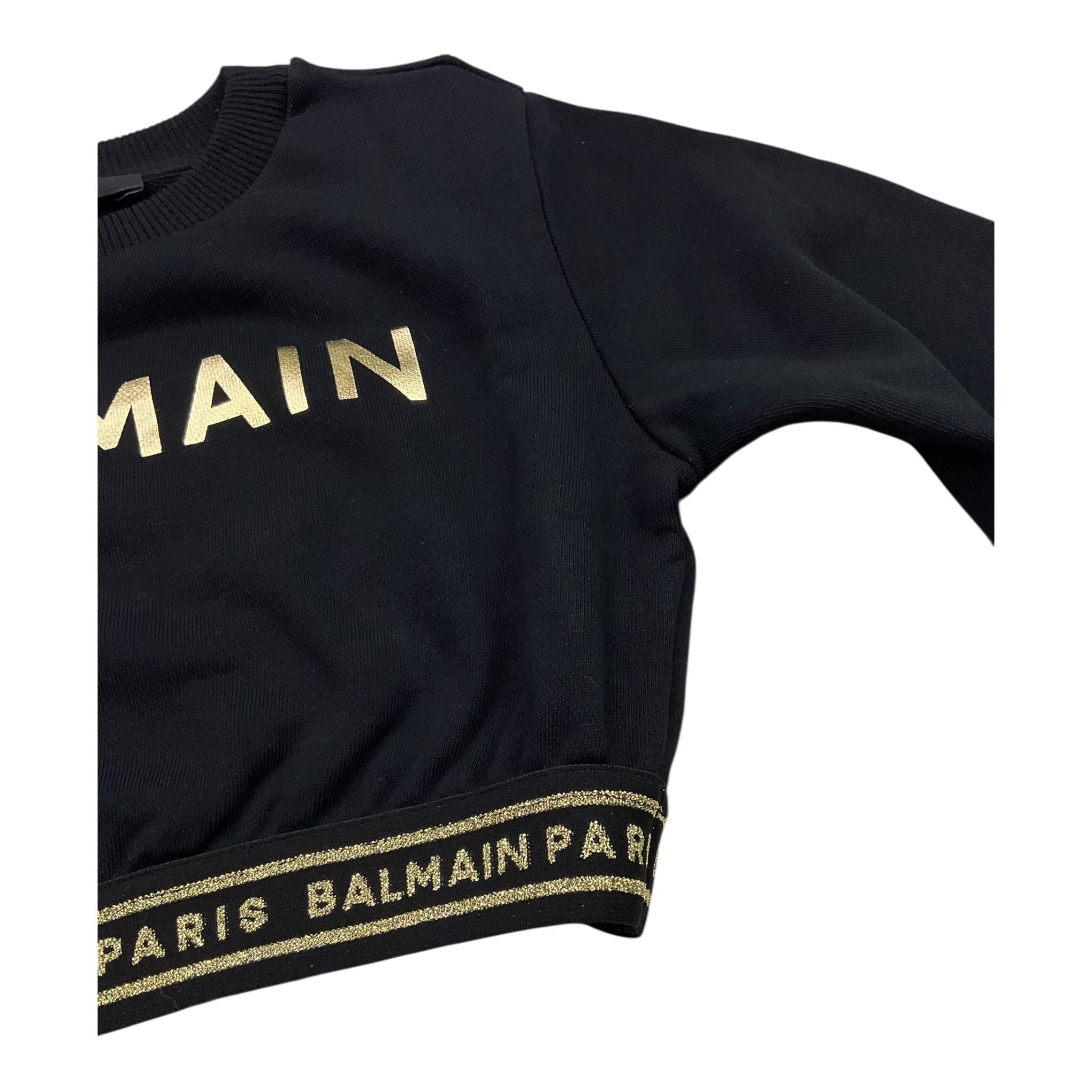 BALMAIN felpa girocollo tinta unita con stampa Nero per Bambina BT4A20 NERO BALMAIN