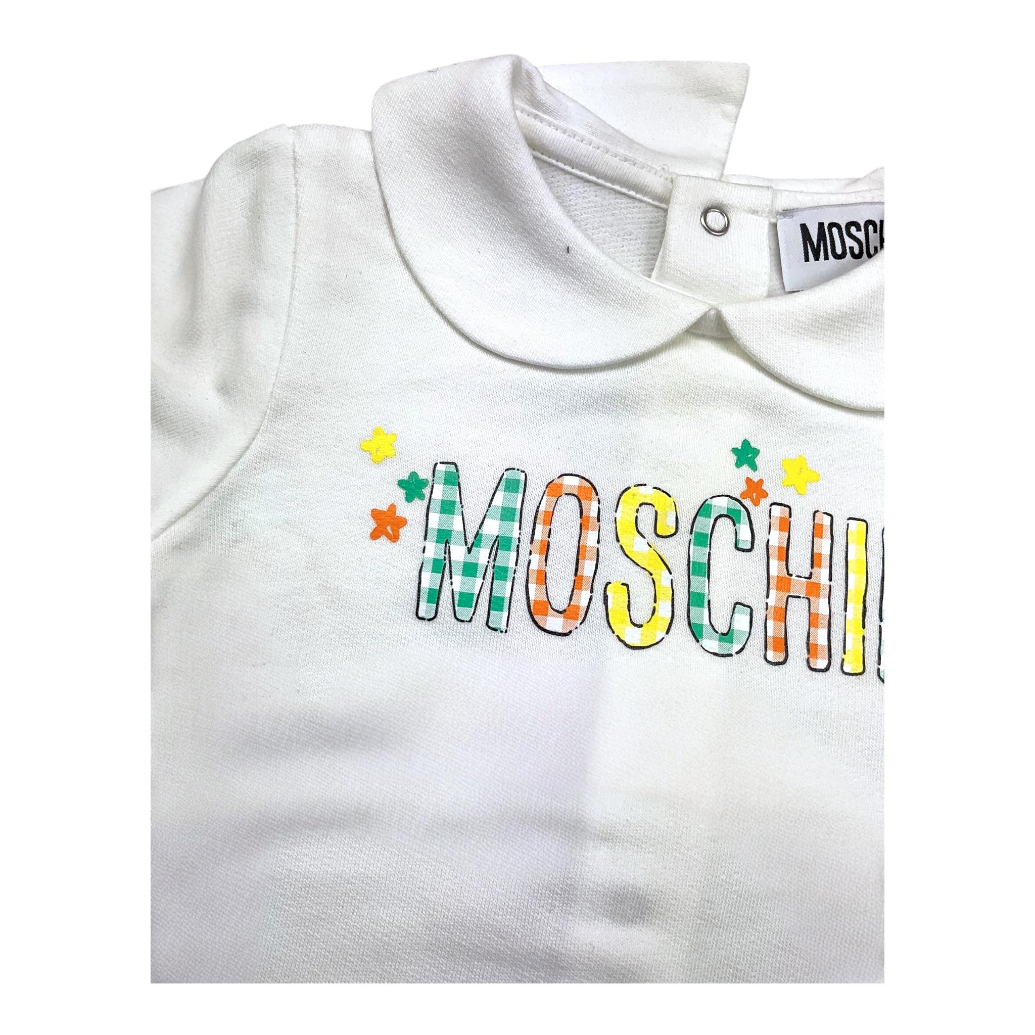 MOSCHINO tutina manica lunga tinta unita con stampa logo Bianco per Neonato MUT044 BIANCO MOSCHINO