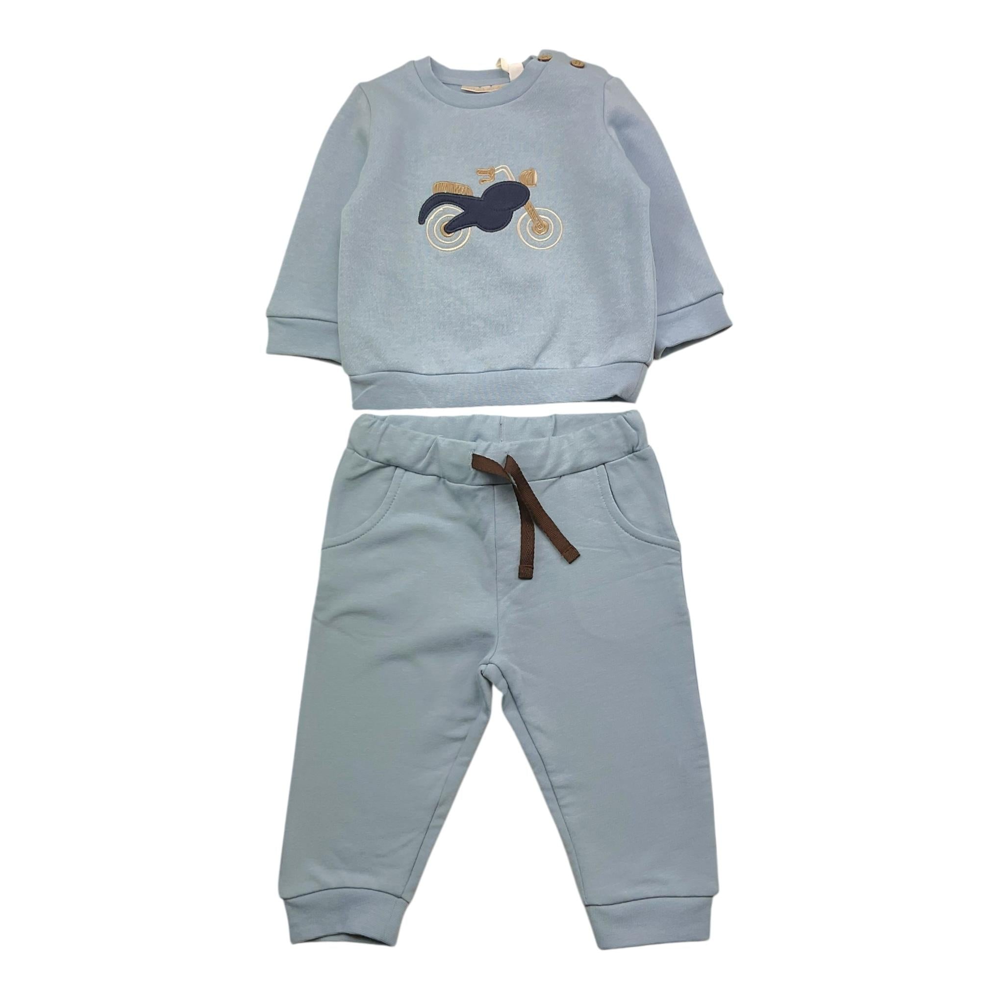 MINI BANDA completo 2pz tinta unita felpa-pantalone Azzurro per Neonato 3A656 AZZURRO MINI BANDA