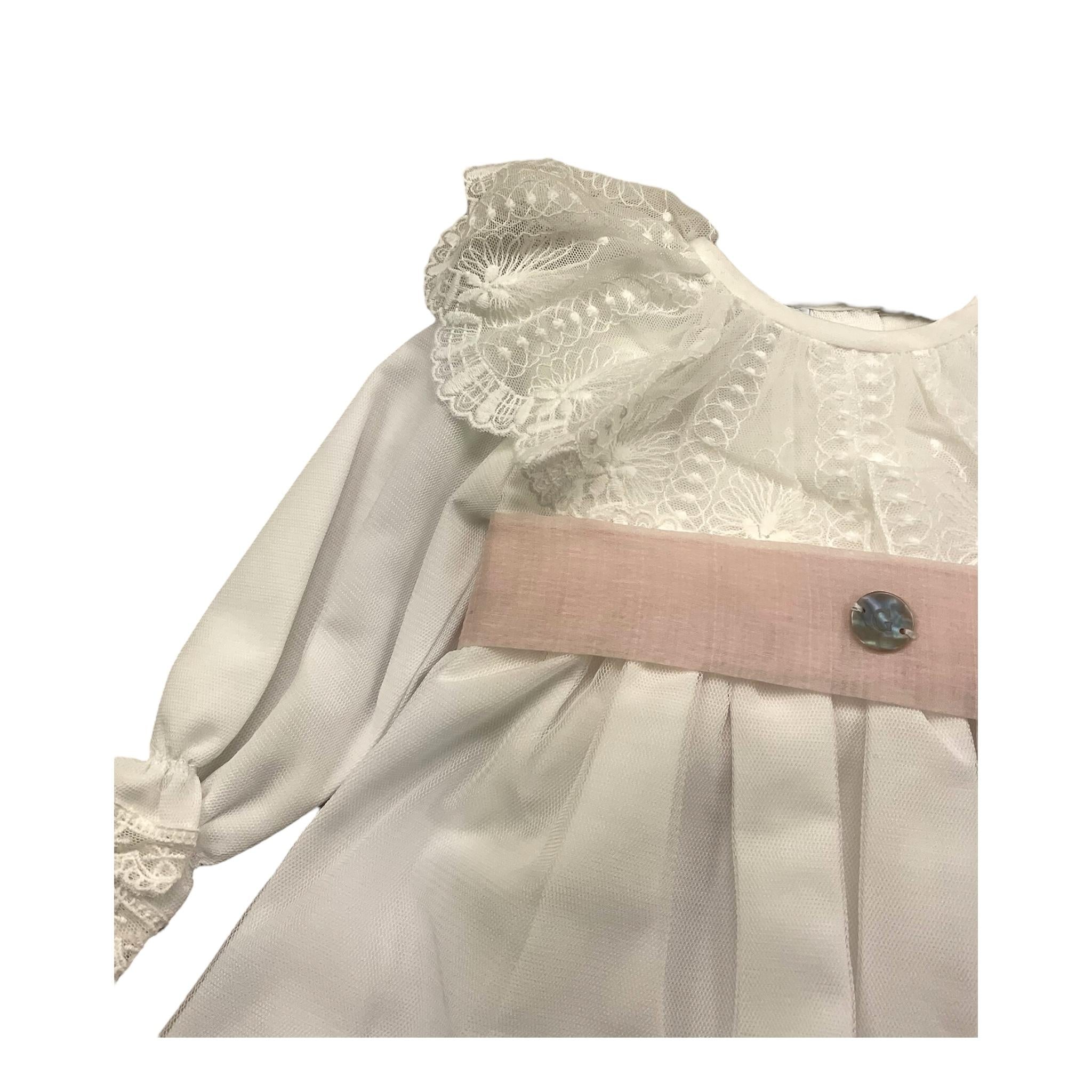 GRANLEI abito manica lunga tinta unita con cinturino in contrasto Bianco per Neonata 224106 BIANCO GRANLEI
