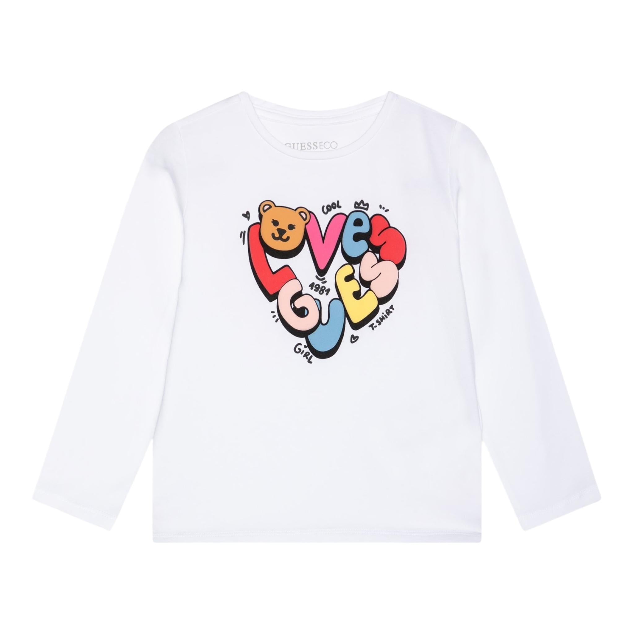 GUESS shirt girocollo tinta unita con stampa in contrasto Bianco per Neonata A4YI01K6YWA BIANCO GUESS