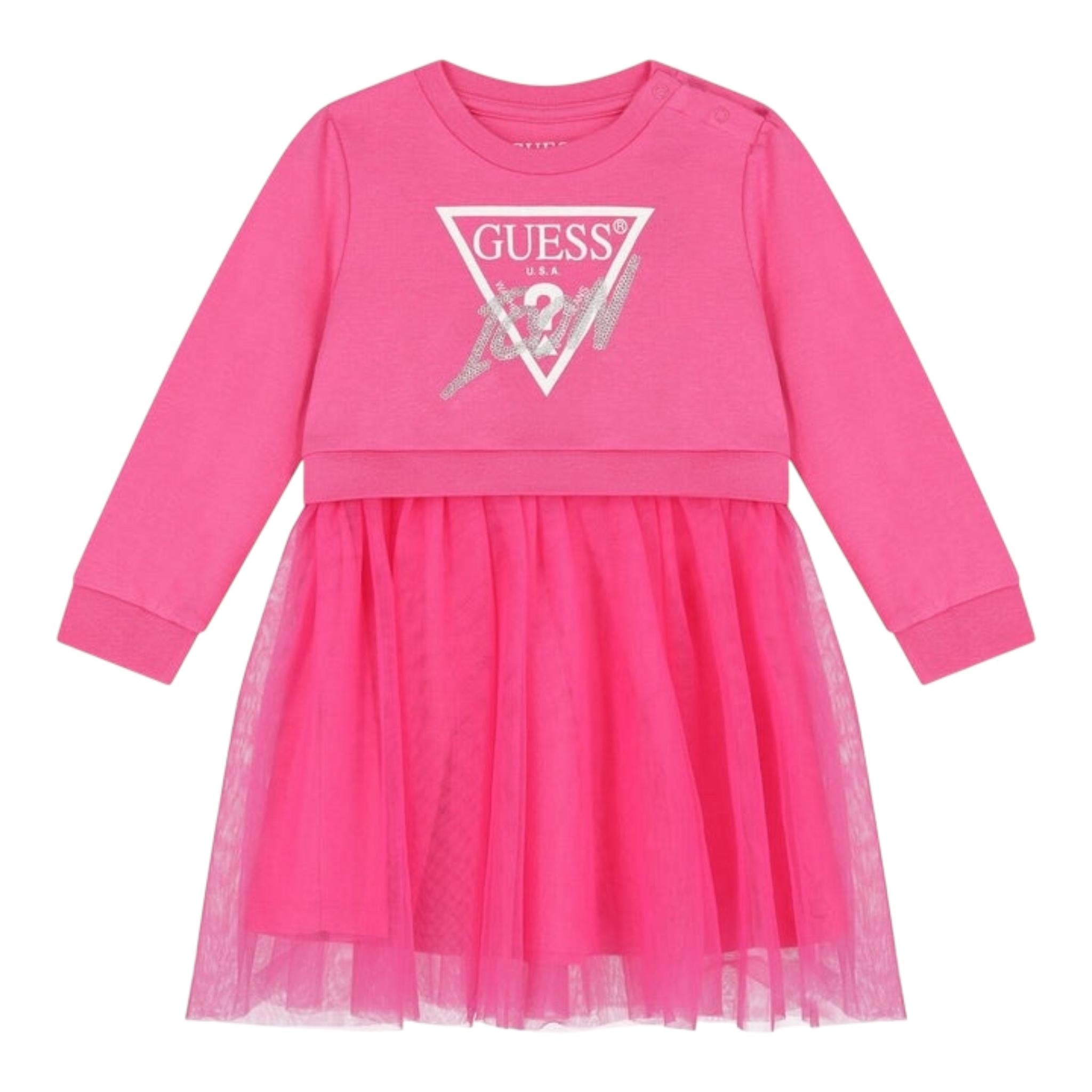 GUESS abito tinta unita girocollo con tulle Fuxia per Bambina K4YK09KB8R0X FUXIA GUESS