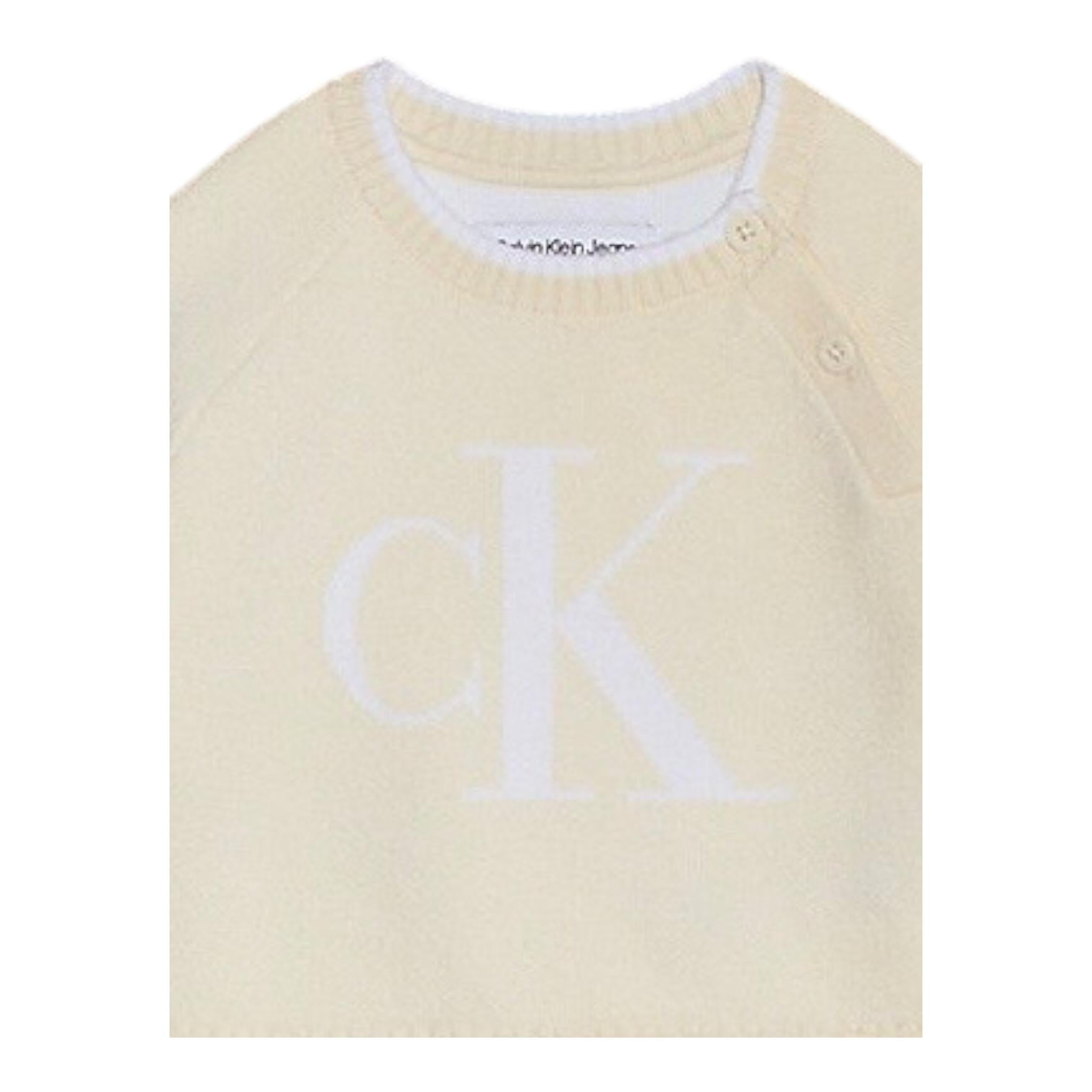 CALVIN KLEIN maglia tinta unita girocollo con stampa Beige per Neonato IN0IN00205 BEIGE CALVIN KLEIN