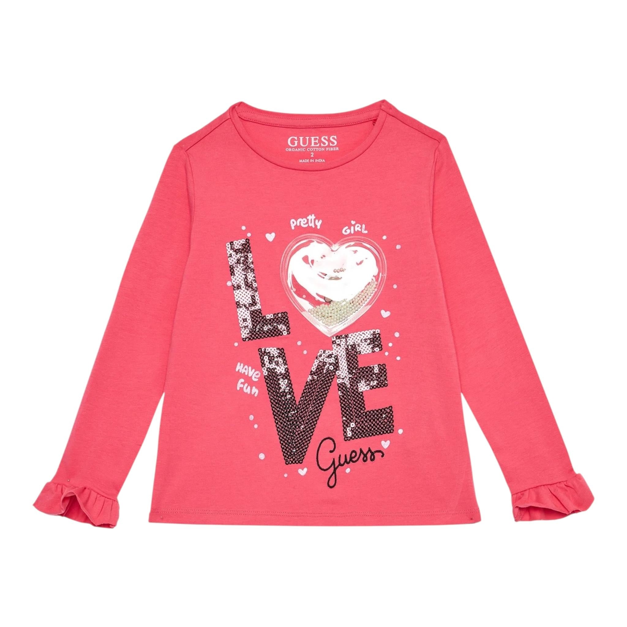 GUESS shirt girocollo tinta unita con stampa in contrasto Rosa per Neonata K4BI11J1314X ROSA GUESS
