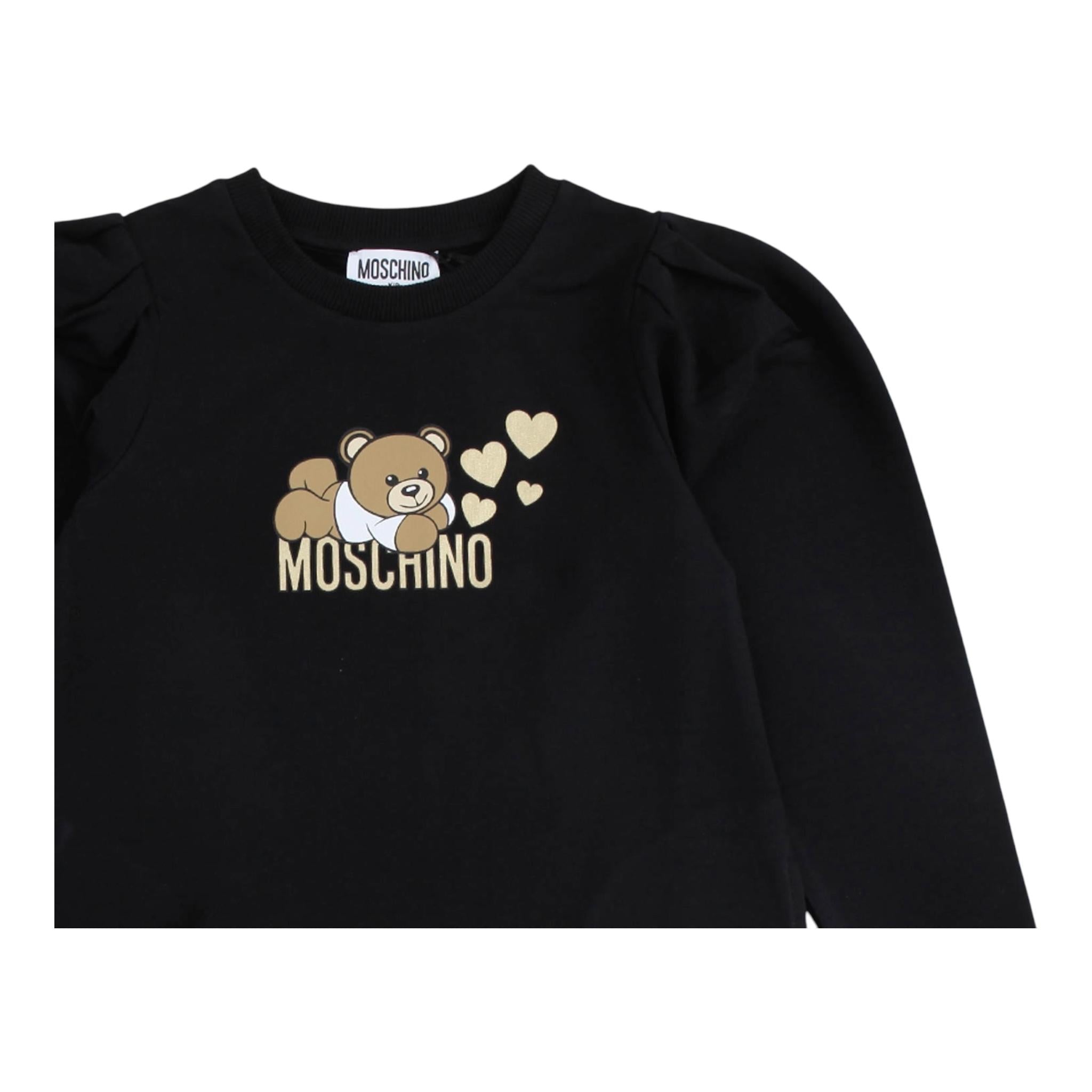 MOSCHINO abito manica lunga tinta unita con stampa in contrasto Nero per Bambina HDV0FC NERO MOSCHINO