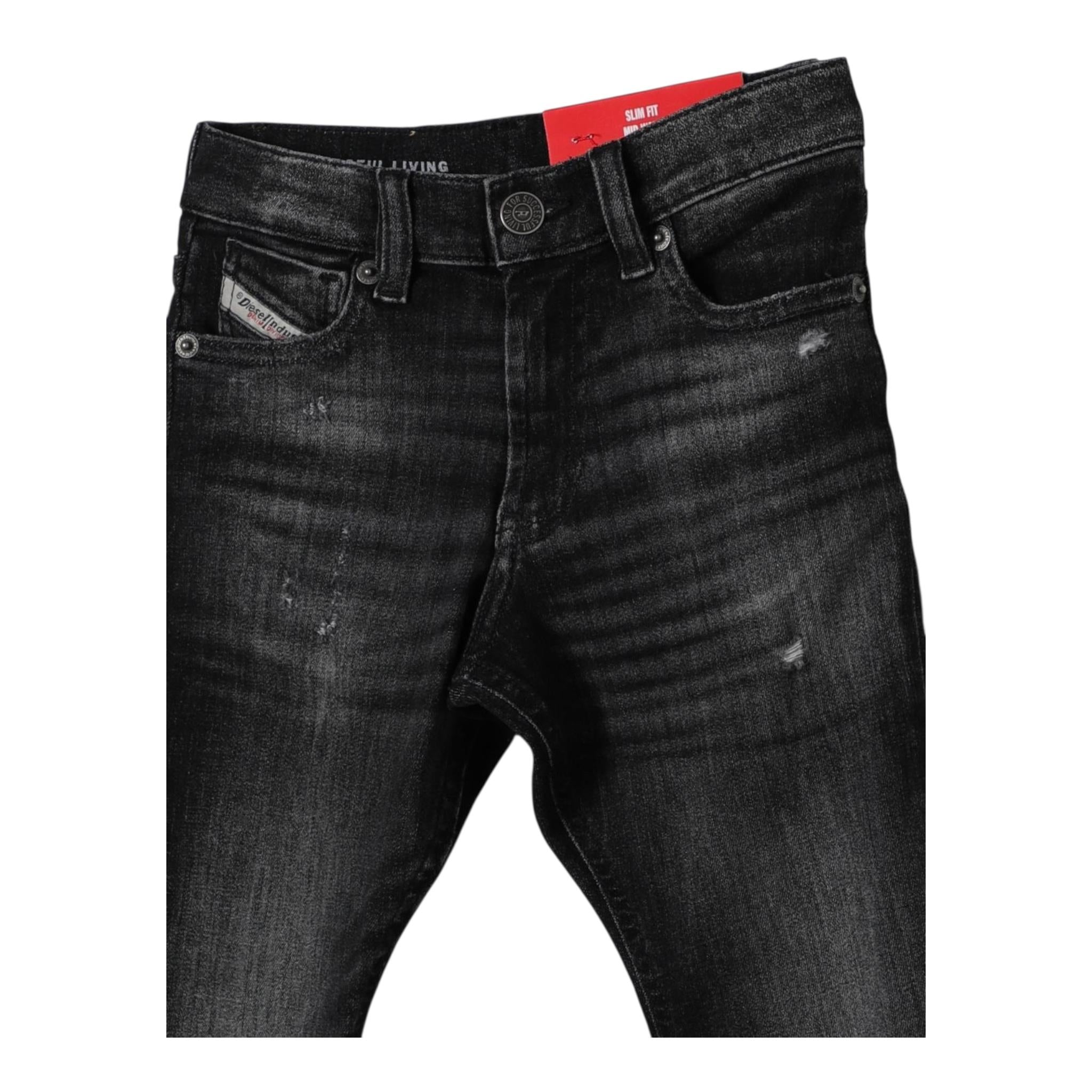 DIESEL jeans tinta unita con logo Nero per Bambino J00810 NERO DIESEL