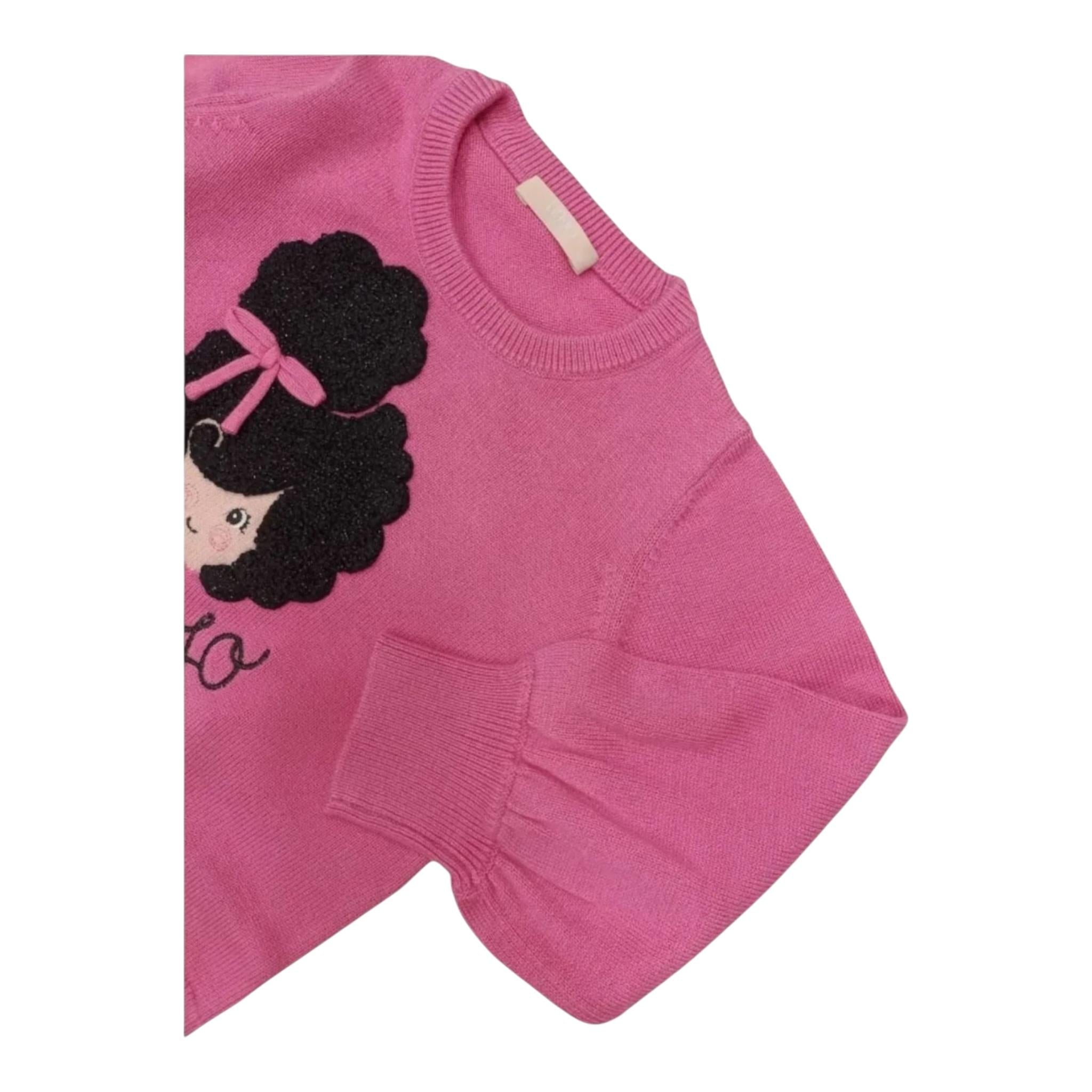 LIU JO maglia girocollo tinta unita con stampa in contrasto Rosa per Bambina KF4037X ROSA LIU JO