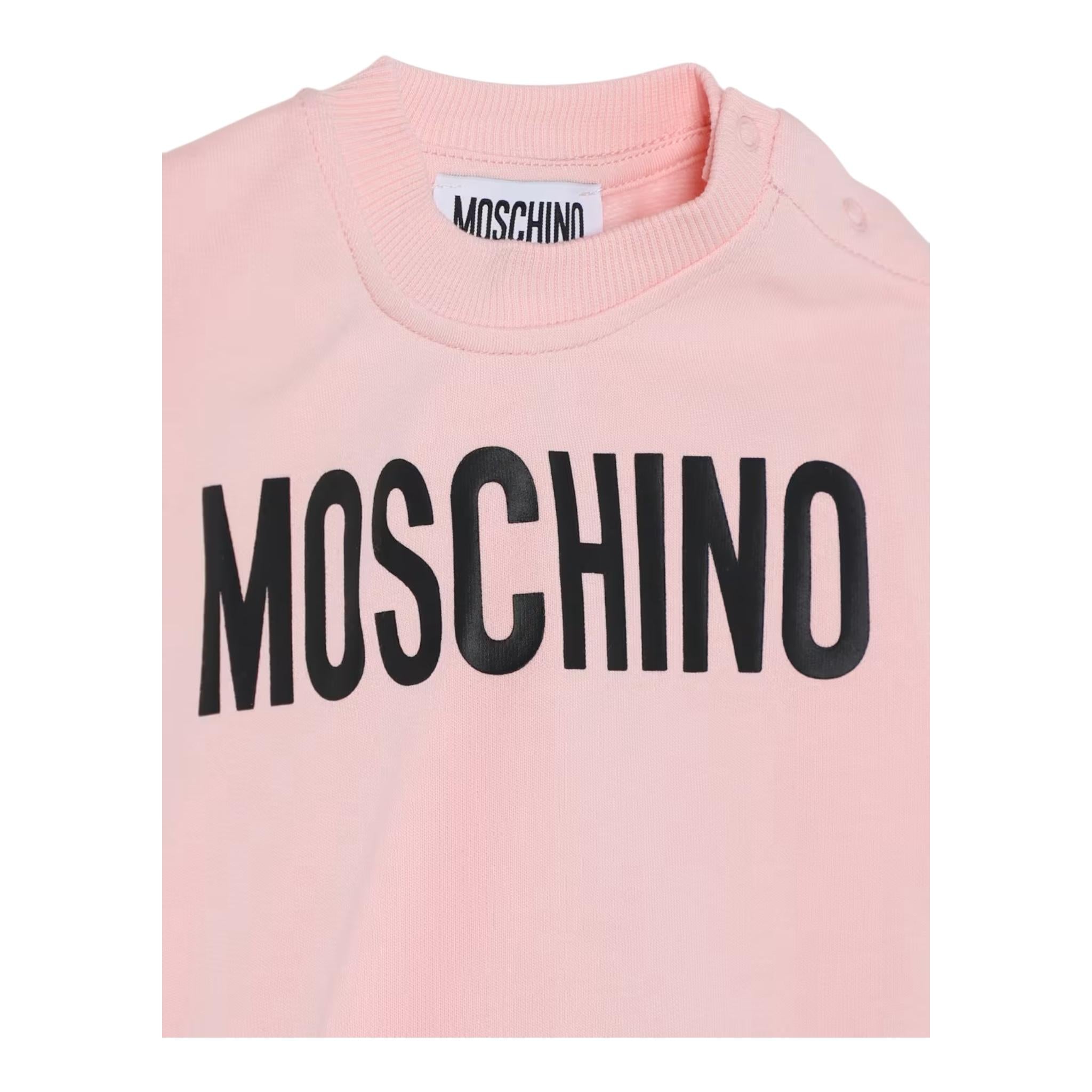 MOSCHINO felpa chiusa girocollo tinta unita con stampa logo Rosa per Neonata MUF05O ROSA MOSCHINO