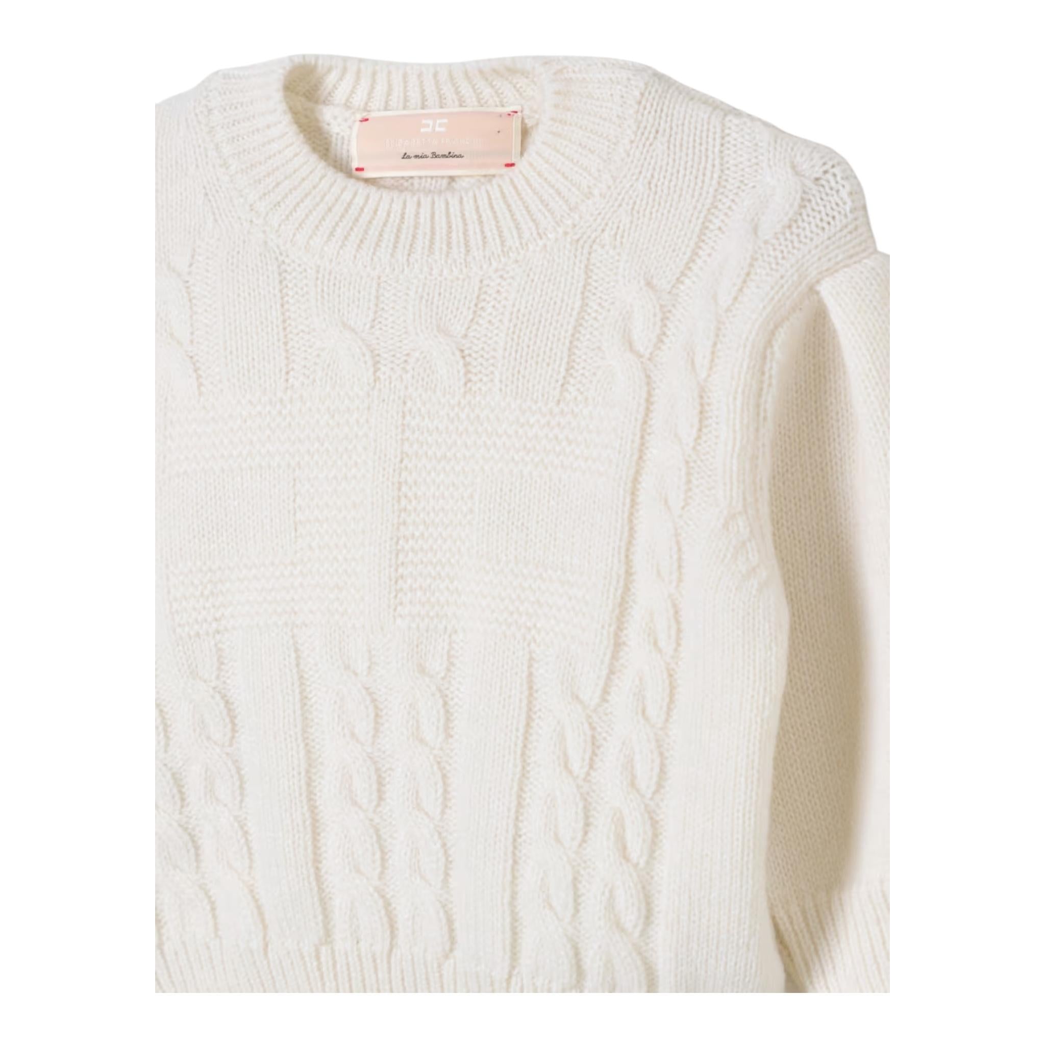 ELISABETTA FRANCHI maglia girocollo tinta unita con ricami Panna per Bambina EFMA140 PANNA ELISABETTA FRANCHI