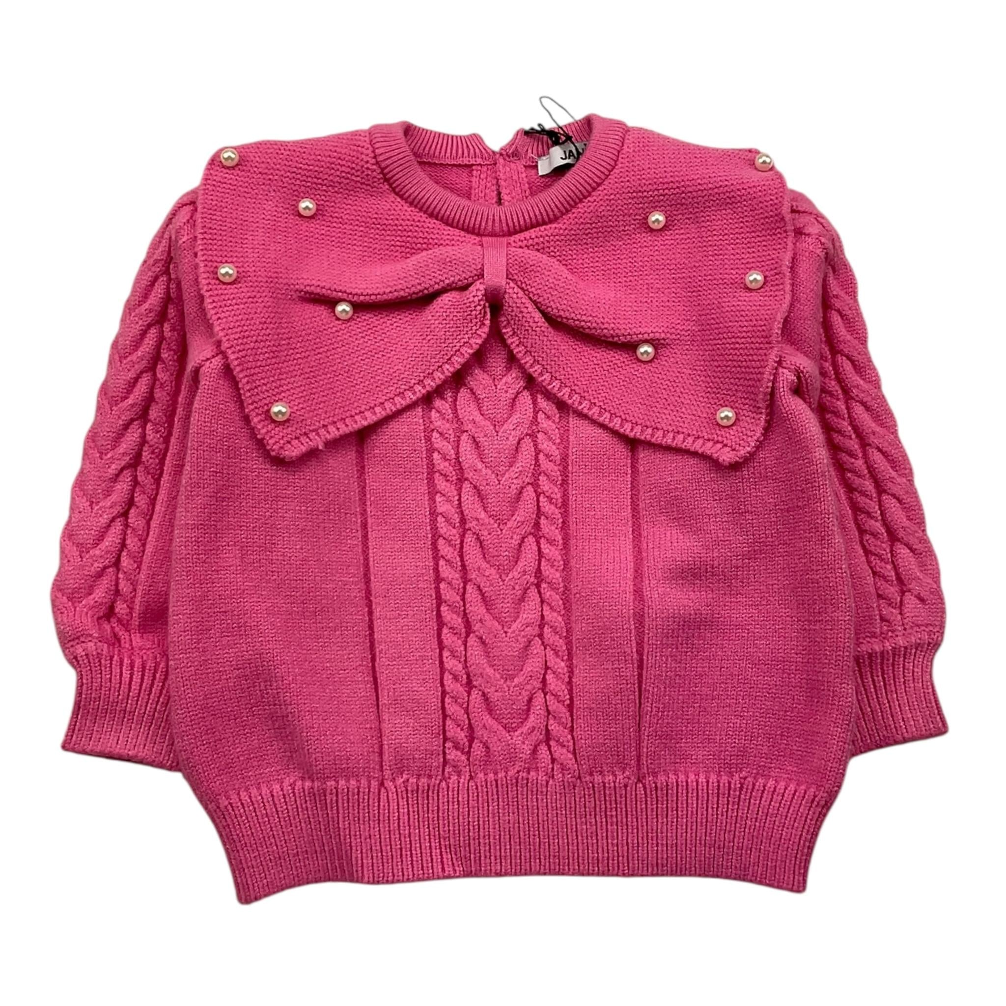 JANICE maglia girocollo tinta unita con perle Rosa per Neonata JN627N ROSA JANICE