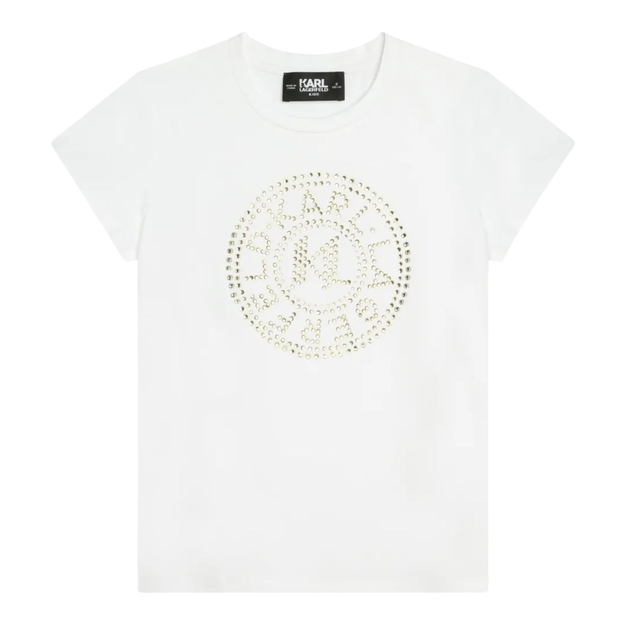 KARL LAGERFELD t-shirt girocollo tinta unita con brillantini Bianco per Bambina Z30109N25 BIANCO KARL LAGERFELD