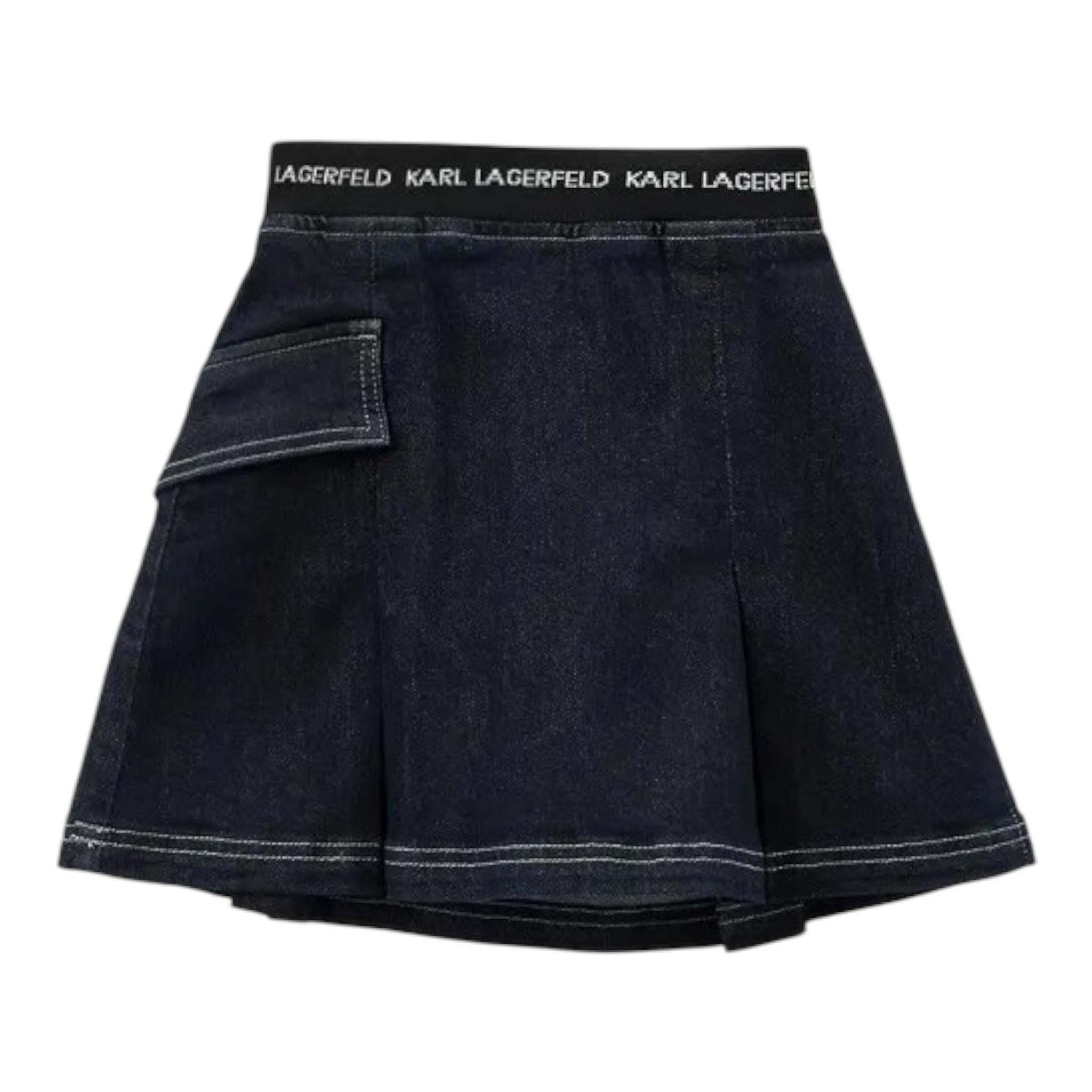 KARL LAGERFELD gonna in denim tinta unita con elastico in vita logato Blu per Bambina Z30092 BLU KARL LAGERFELD