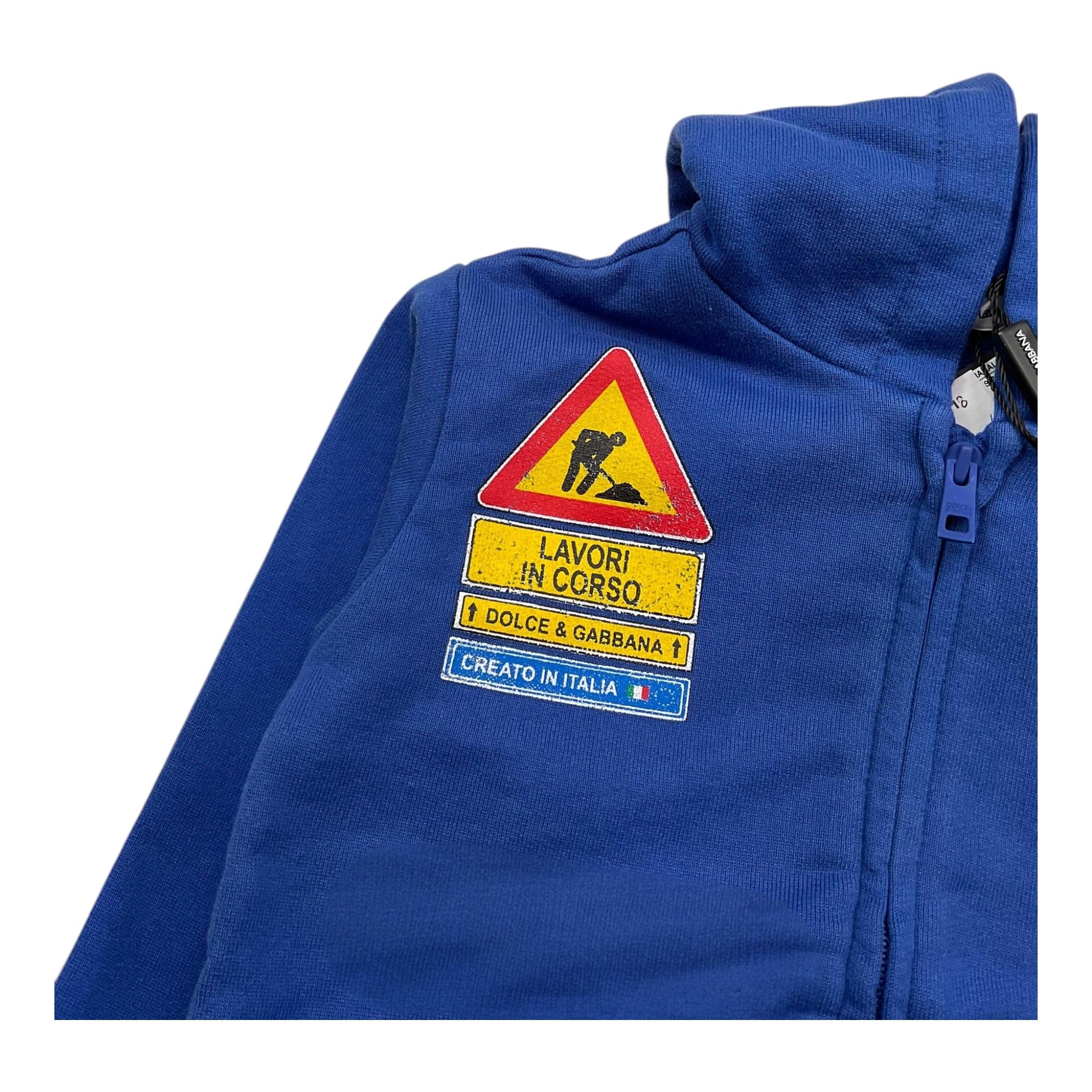 DOLCE & GABBANA felpa con zip e cappuccio tinta unita con stampa Blu per Neonato L1WBE BLU DOLCE & GABBANA