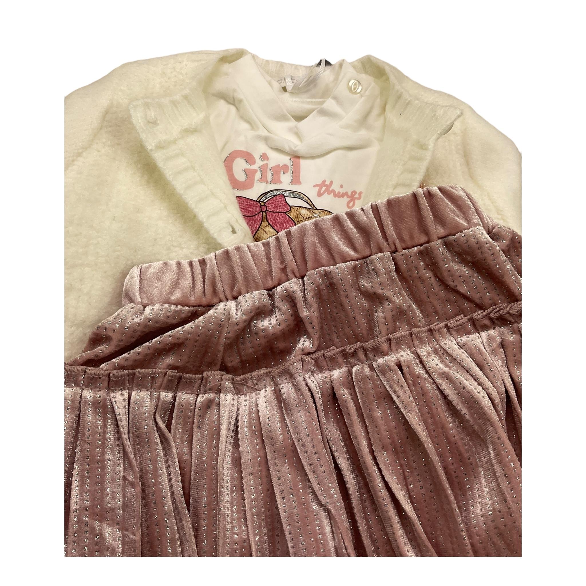 LOLLI TOP completo 3 pezzi cardigan-shirt-gonna Panna per Neonata H8348 PANNA LOLLI TOP