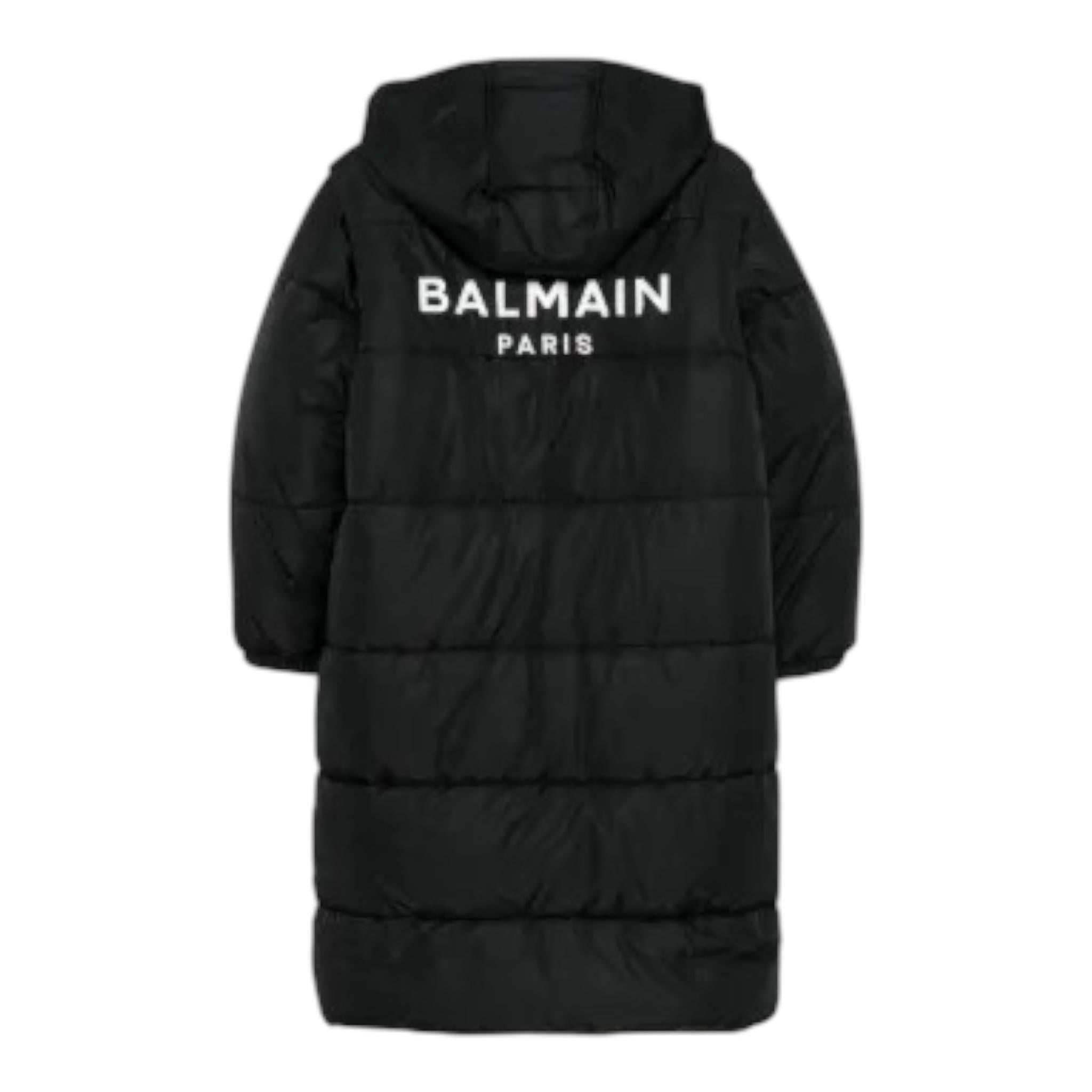 BALMAIN giubbino tinta unita modello lungo con cappuccio Nero per Bambino BV2R40 NERO BALMAIN