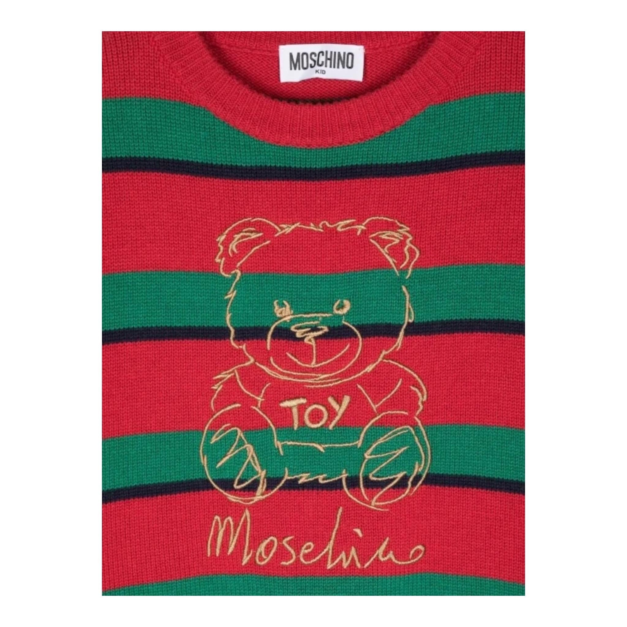 MOSCHINO maglia girocollo fantasia a righe con ricamo orso Rosso/verde per Neonato MXW00JXX ROSSO/VERDE MOSCHINO