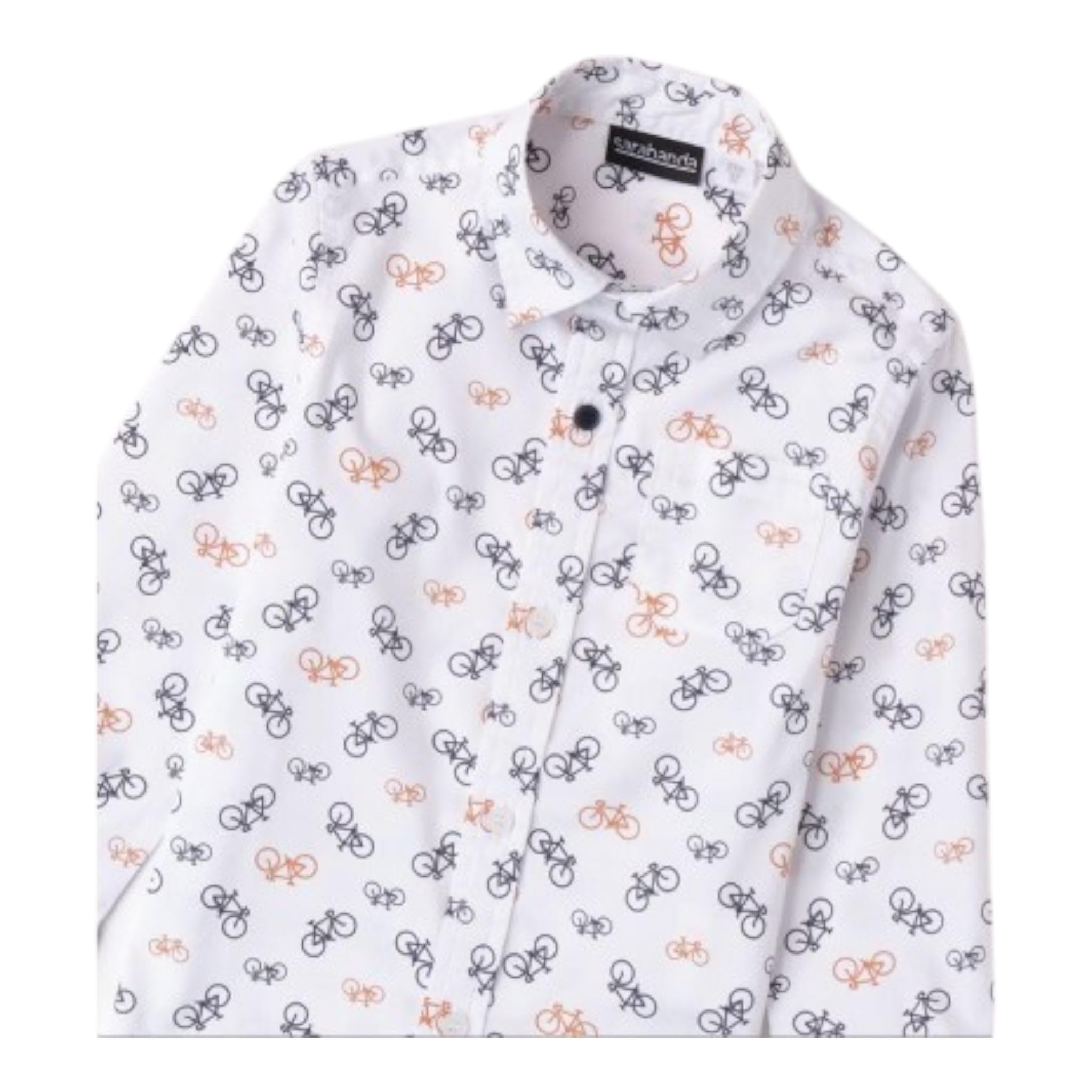 SARABANDA camicia tinta unita con stampa biciclette Bianco per Bambino A122J BIANCO SARABANDA