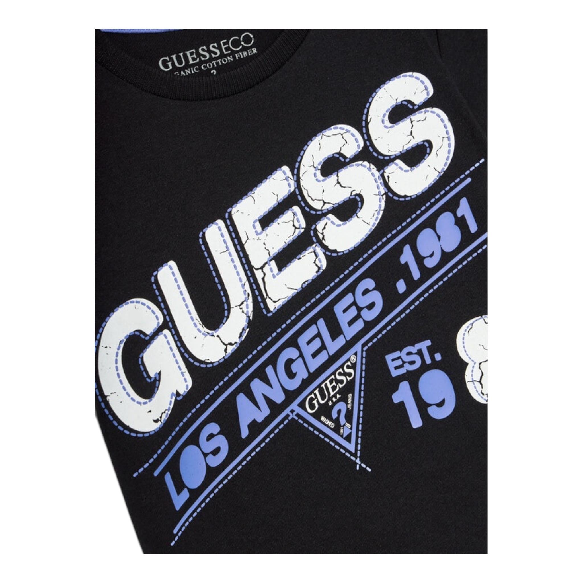 GUESS shirt girocollo tinta unita con stampa in contrasto Nero per Neonato N4BI11I3Z14N NERO GUESS