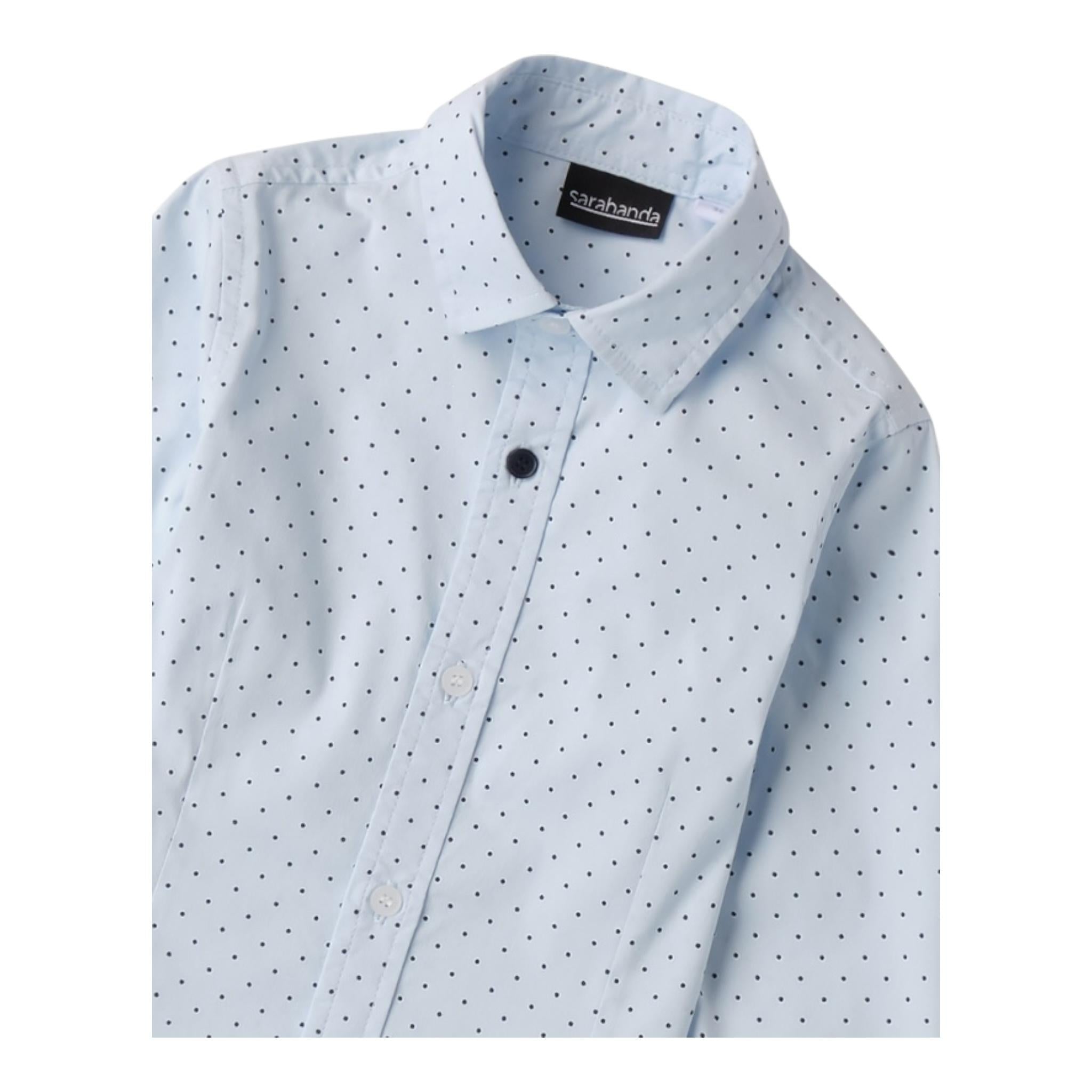 SARABANDA camicia tinta unita con fantasia pois Azzurro per Bambino 0A124 AZZURRO SARABANDA