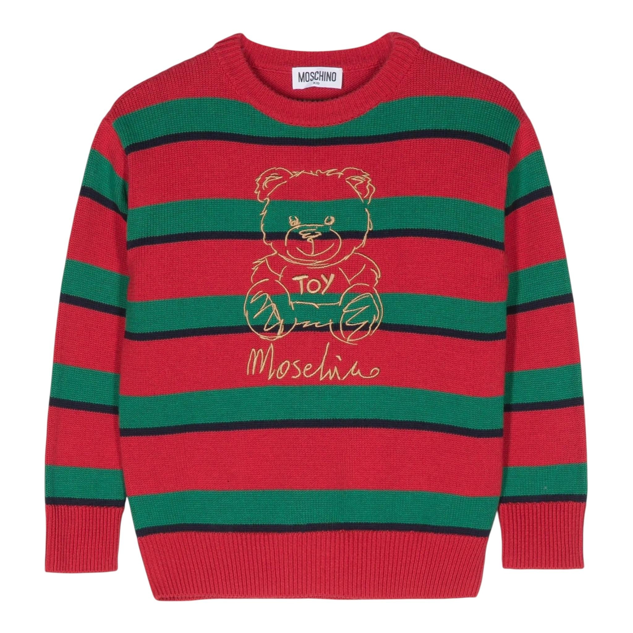MOSCHINO maglia girocollo bicolore con orso Rosso/verde per Bambino HMW010X ROSSO/VERDE MOSCHINO