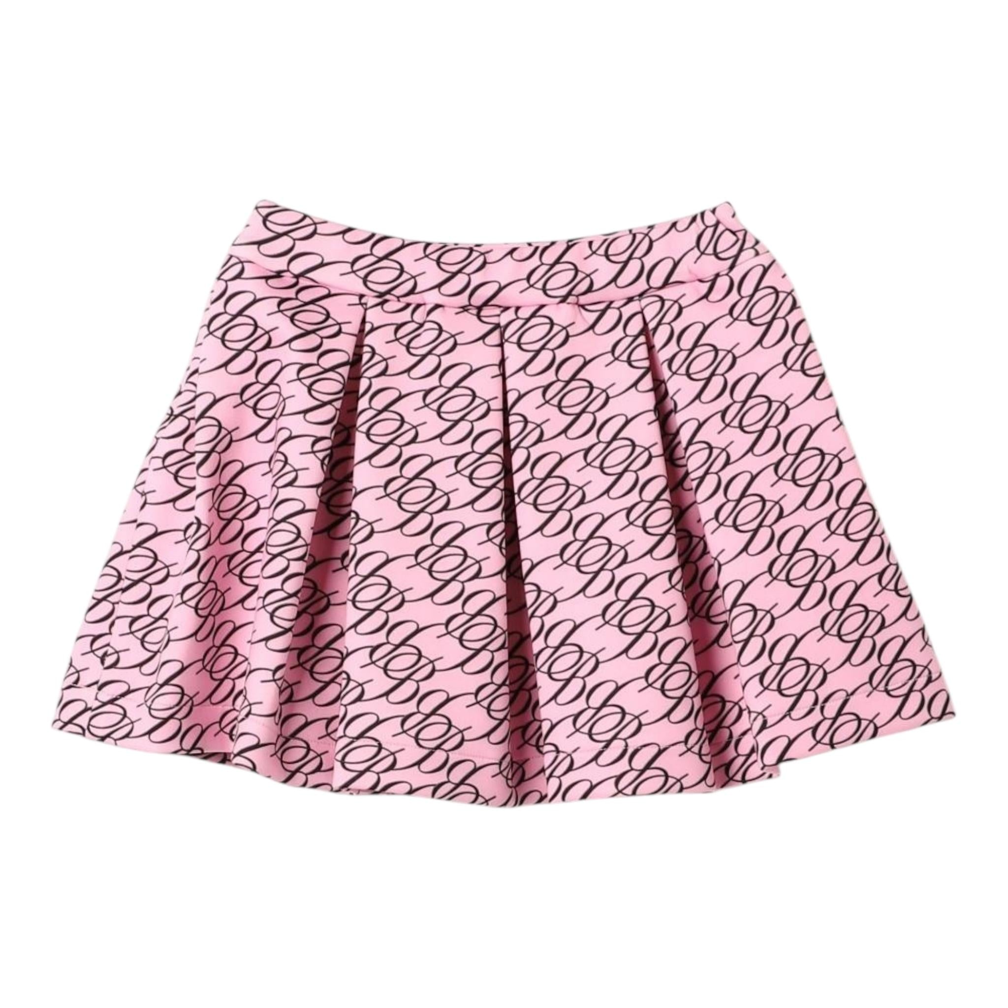 MISS BLUMARINE gonna tinta unita con elastico in vita e stampe logo Rosa per Bambina IF4081 ROSA MISS BLUMARINE