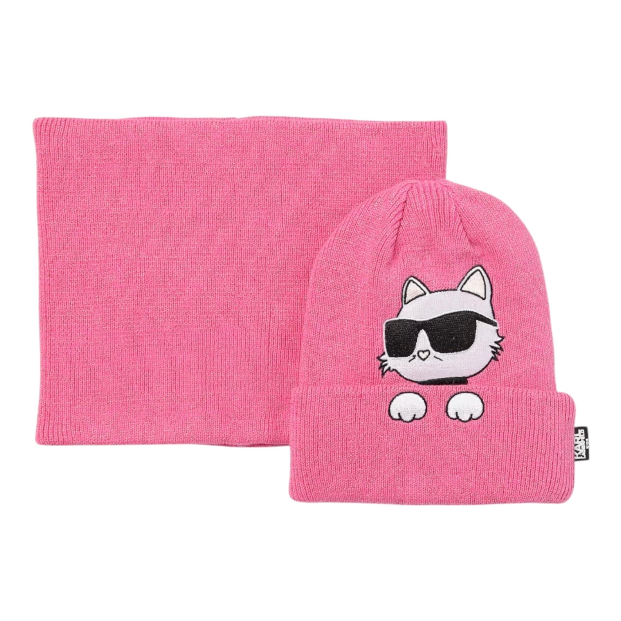 KARL LAGERFELD set cappello-scaldacollo tinta unita Rosa per Bambina Z30333 ROSA KARL LAGERFELD