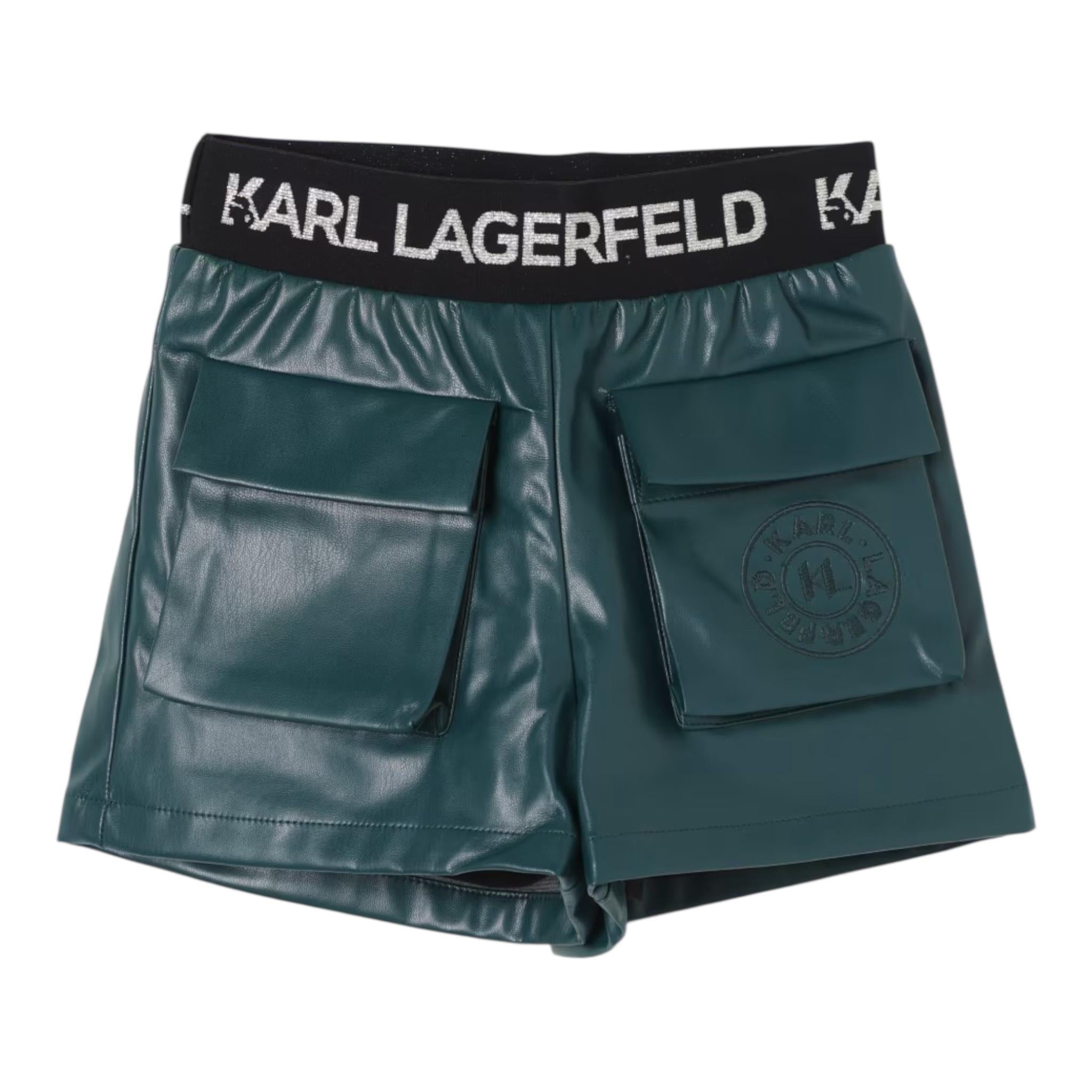 KARL LAGERFELD short tinta unita in ecopelle Verde per Neonata Z30197N VERDE KARL LAGERFELD