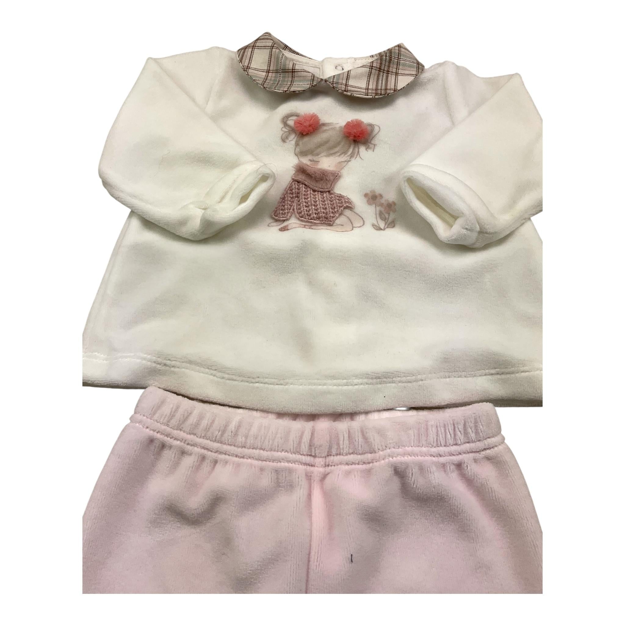 LALALU' completo 2 pezzi maglia-ghettina in ciniglia Bianco/rosa per Neonata CPL6NX BIANCO/ROSA LALALU'