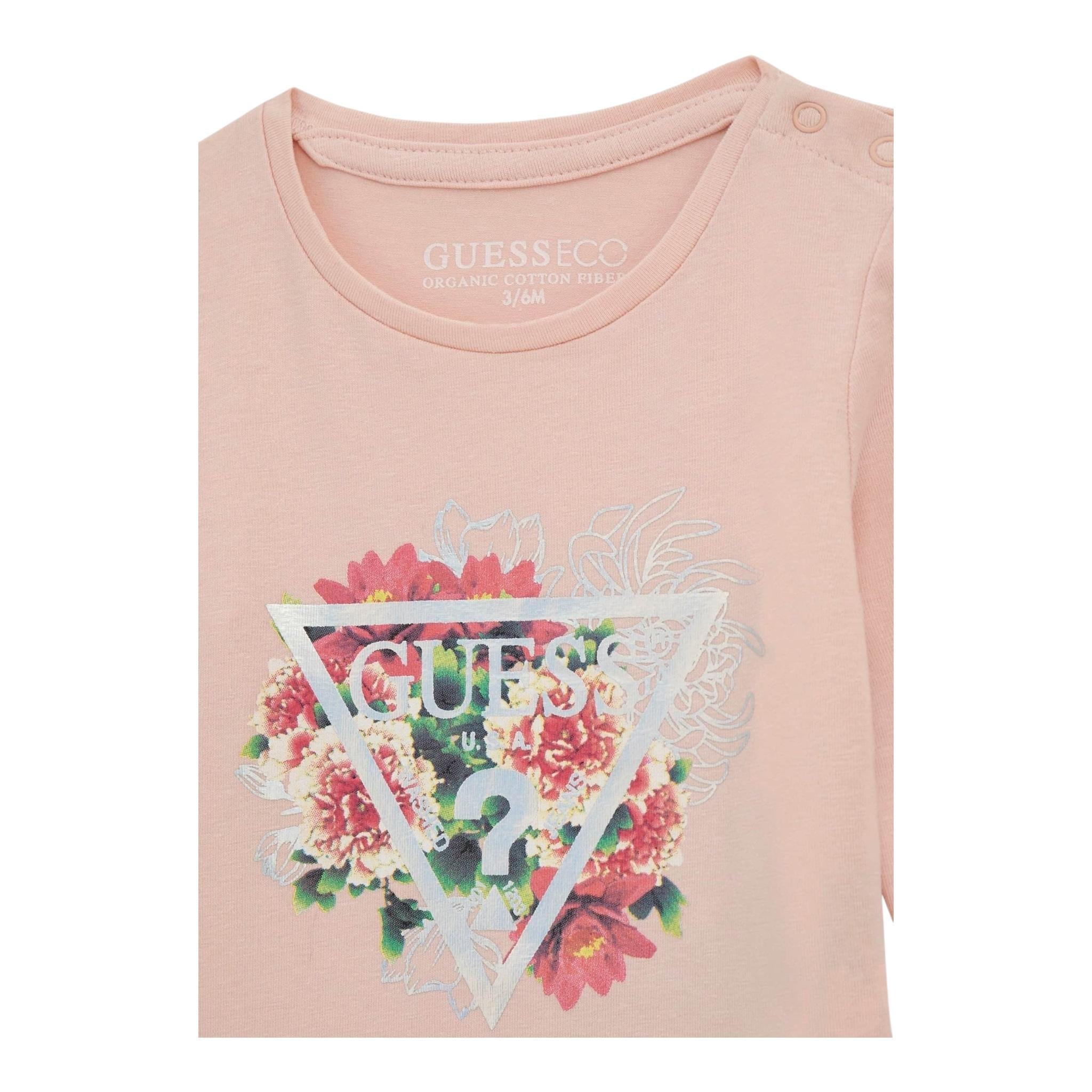 GUESS shirt girocollo tinta unita con stampa in contrasto Rosa per Neonata A4I05K6YW4 ROSA GUESS