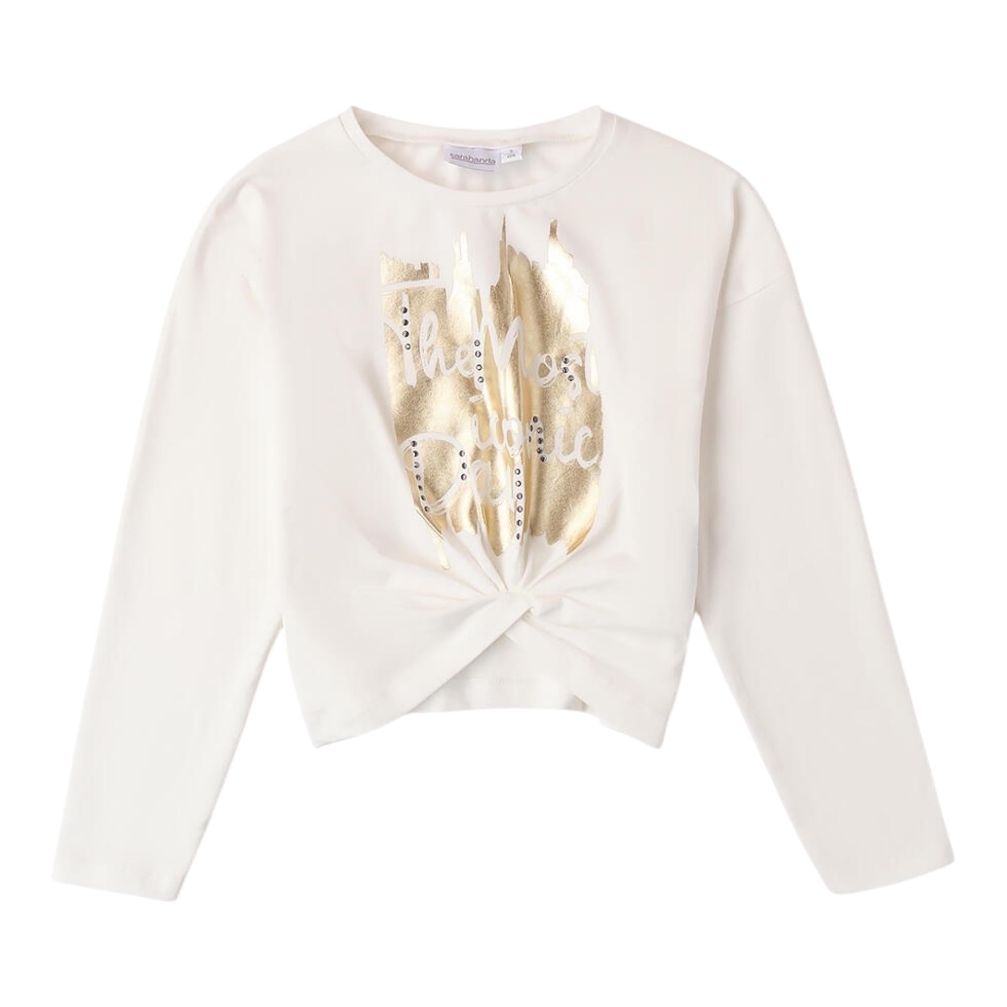 SARABANDA shirt girocollo tinta unita con nodo Bianco per Bambina 0A635 BIANCO SARABANDA