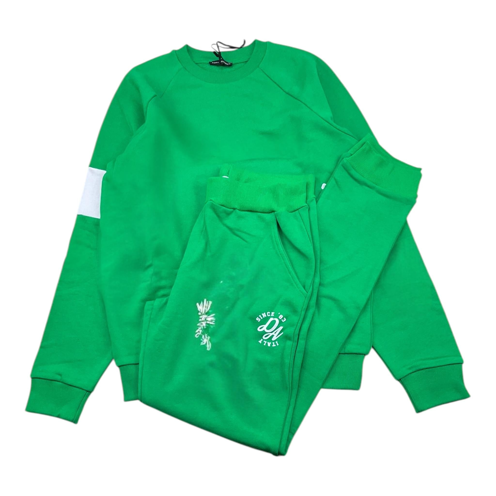 DANIELE ALESSANDRINI completo 2pz felpa girocollo tinta unita con stampa- pantalone Verde per Bambino 1231T00142 VERDE DANIELE ALESSANDRINI