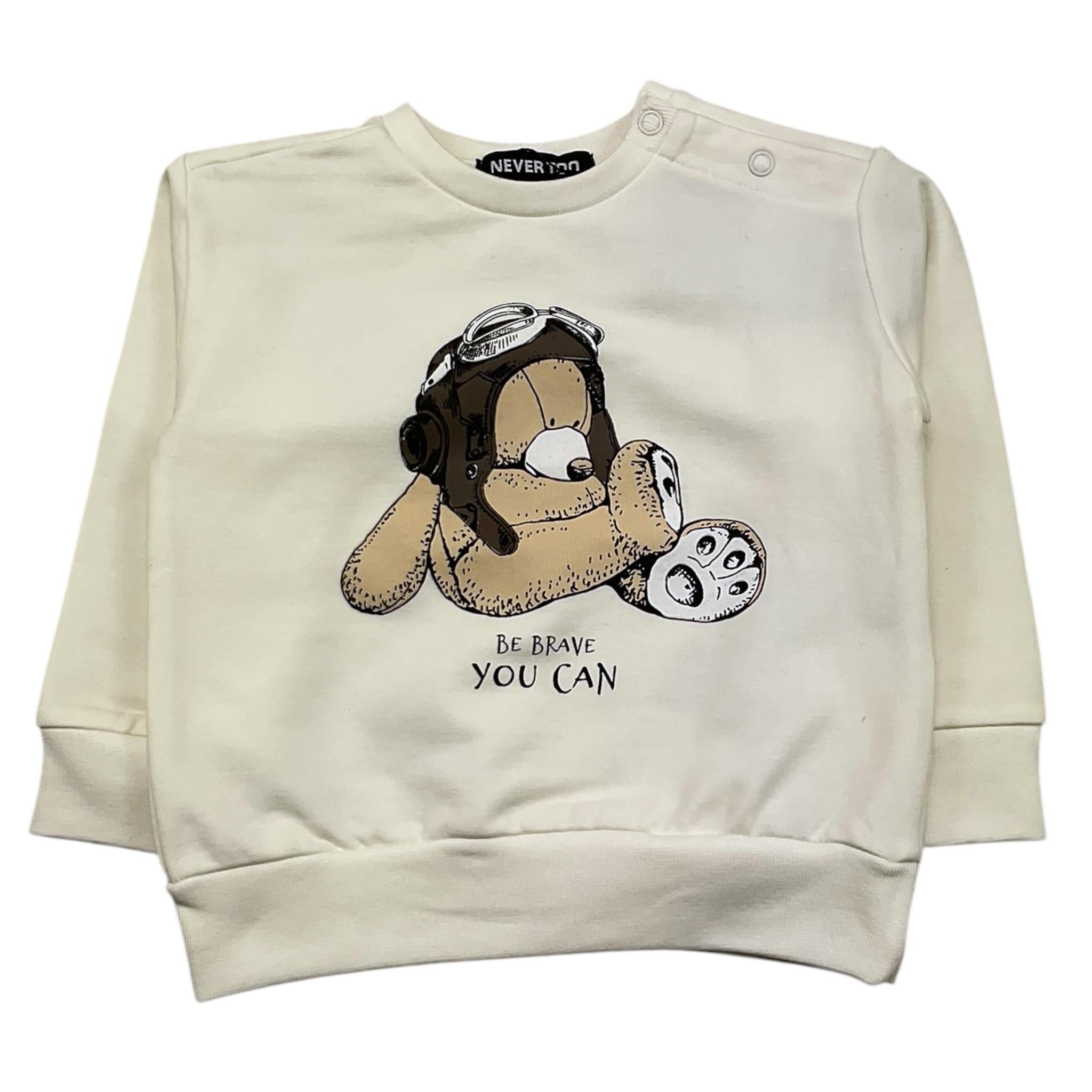 NEVER TOO felpa chiusa girocollo tinta unita Panna per Bambino NT2184NJ PANNA NEVER TOO