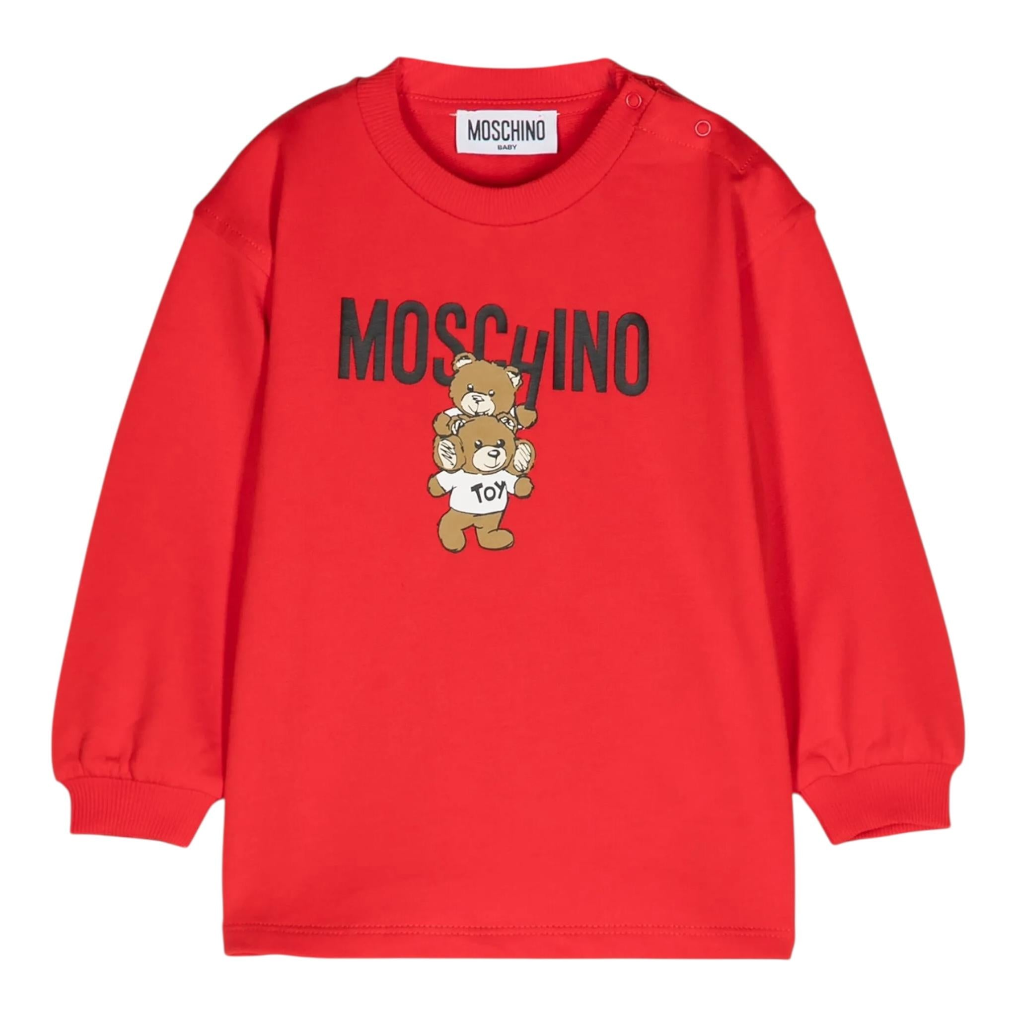 MOSCHINO abito felpa girocollo tinta unita con stampa Rosso per Neonata MDV0BNXXX ROSSO MOSCHINO