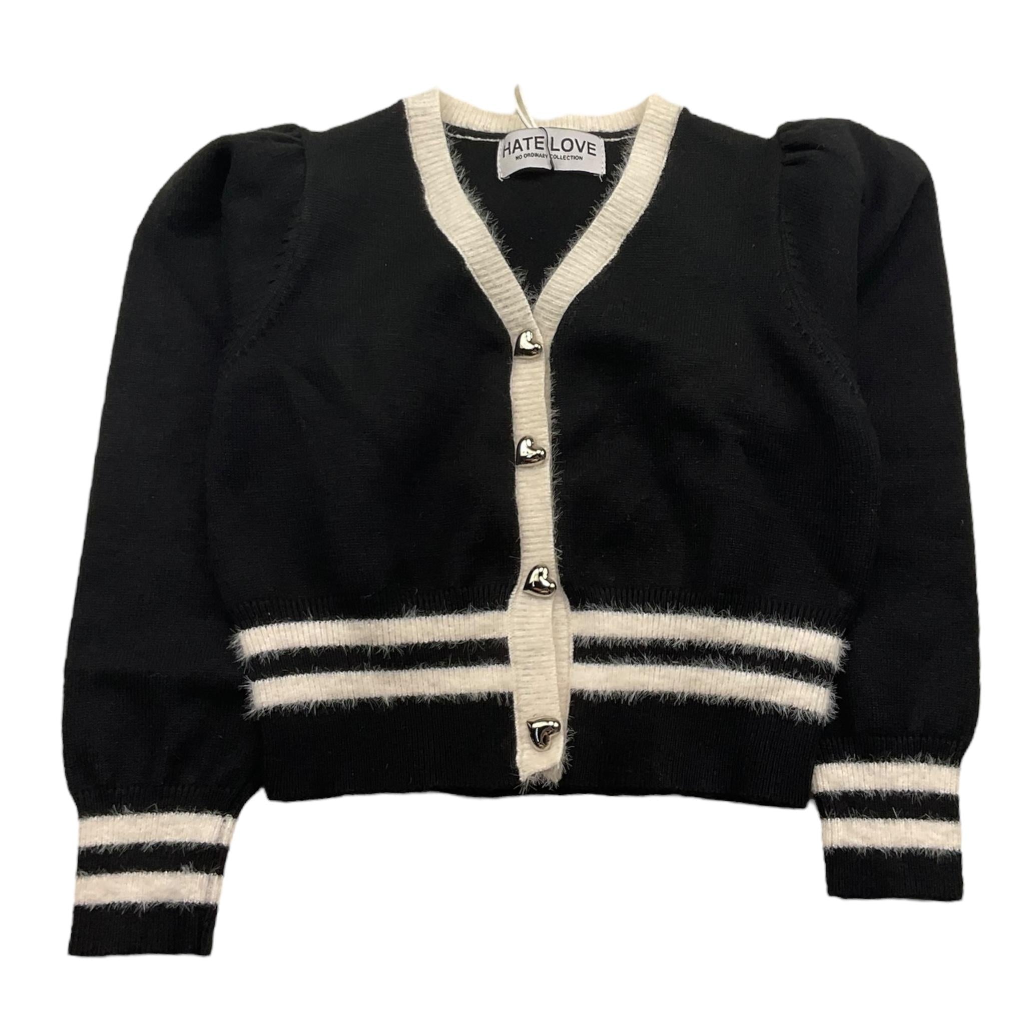HATE LOVE cardigan tinta unita con righe in contrasto Nero per Bambina OJSW00346 NERO HATE LOVE