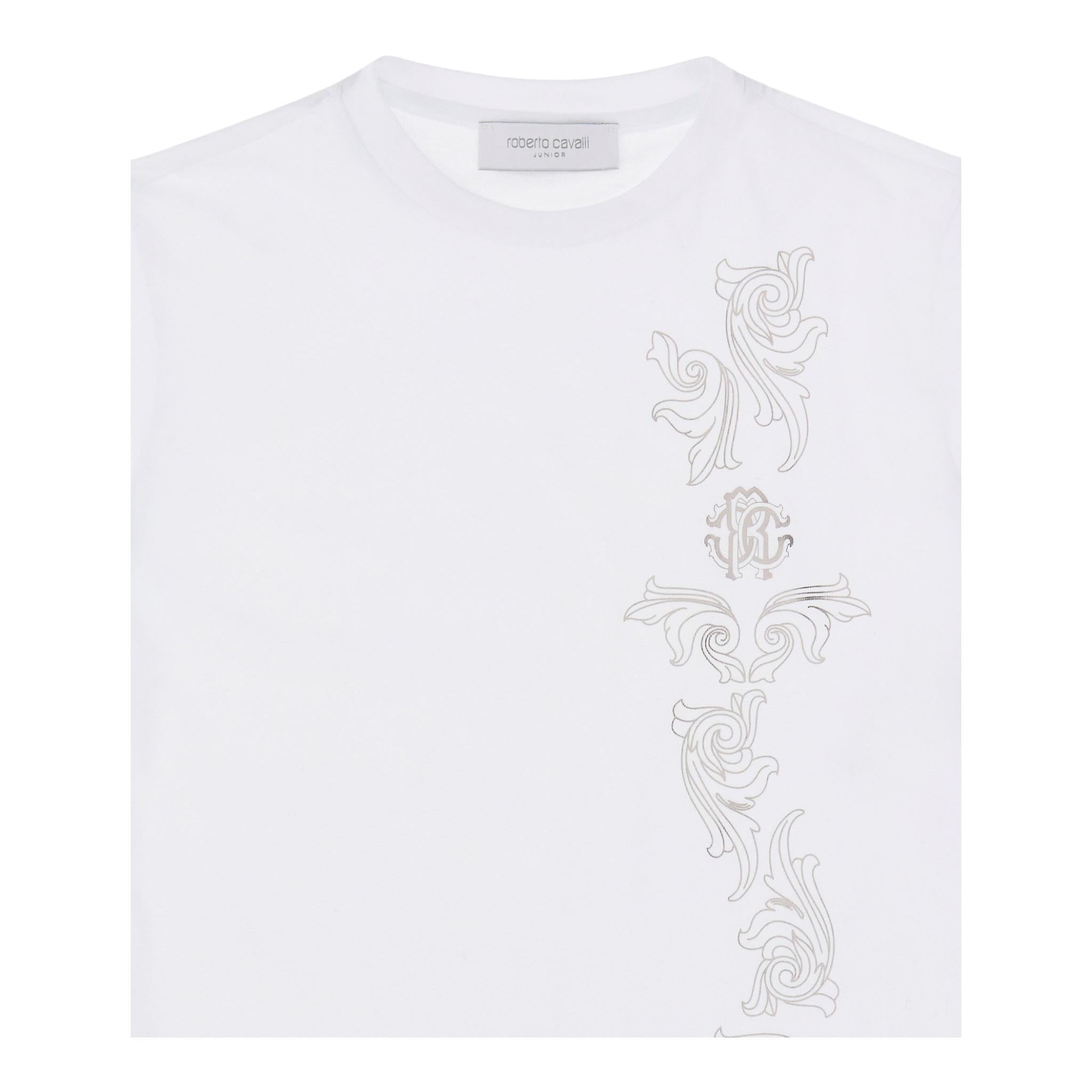 ROBERTO CAVALLI t-shirt girocollo tinta unita con stampa in contrasto Bianco per Bambina TJT60W BIANCO ROBERTO CAVALLI