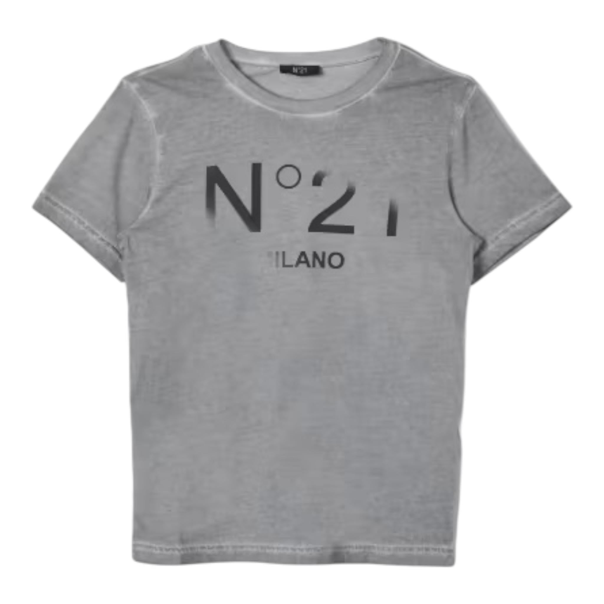 N°21 t-shirt girocollo tinta unita con stampa Grigio per Bambino N21943 GRIGIO N°21
