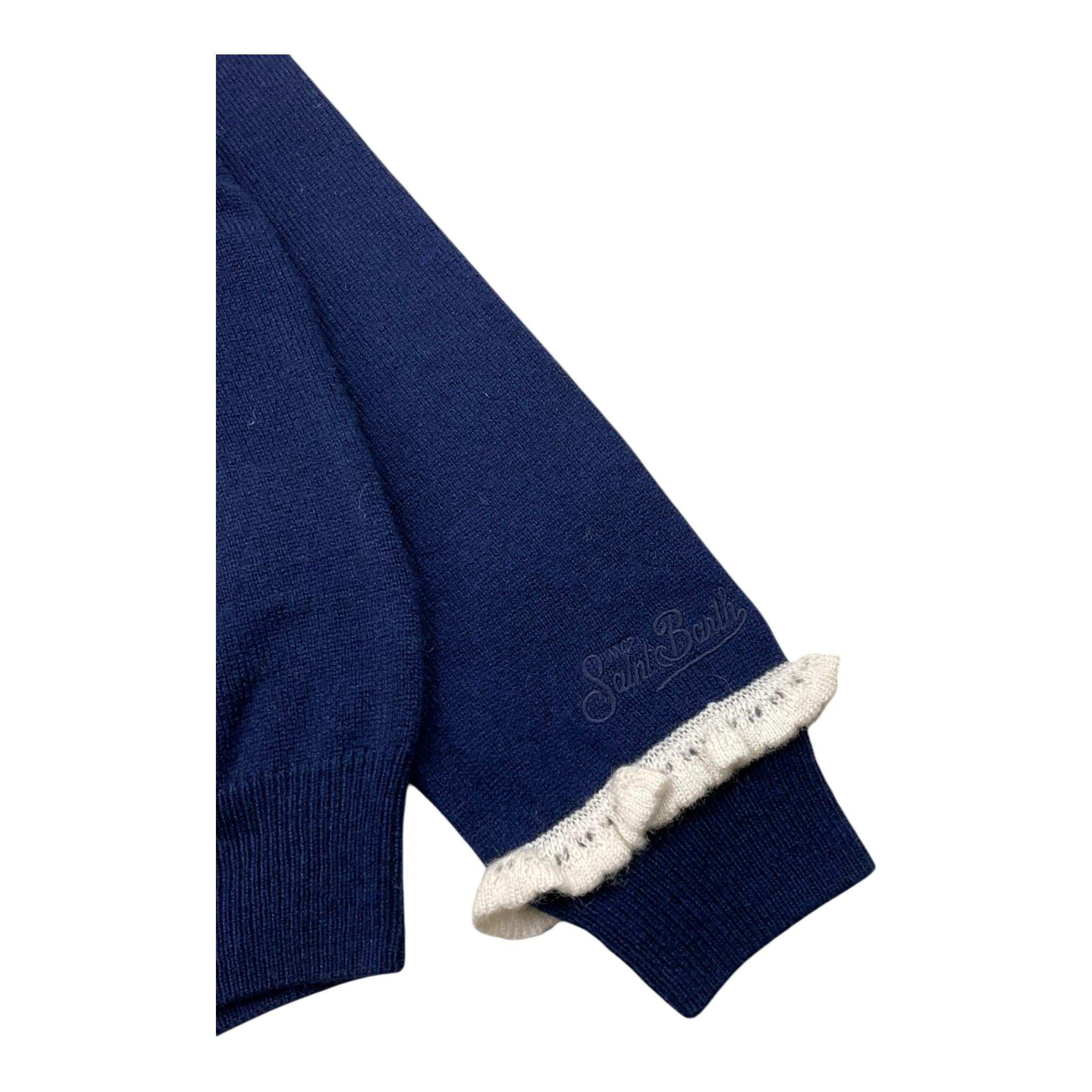 SAINT BARTH maglia tinta unita con contrasti Blu per Bambina SANGALLO BLU SAINT BARTH